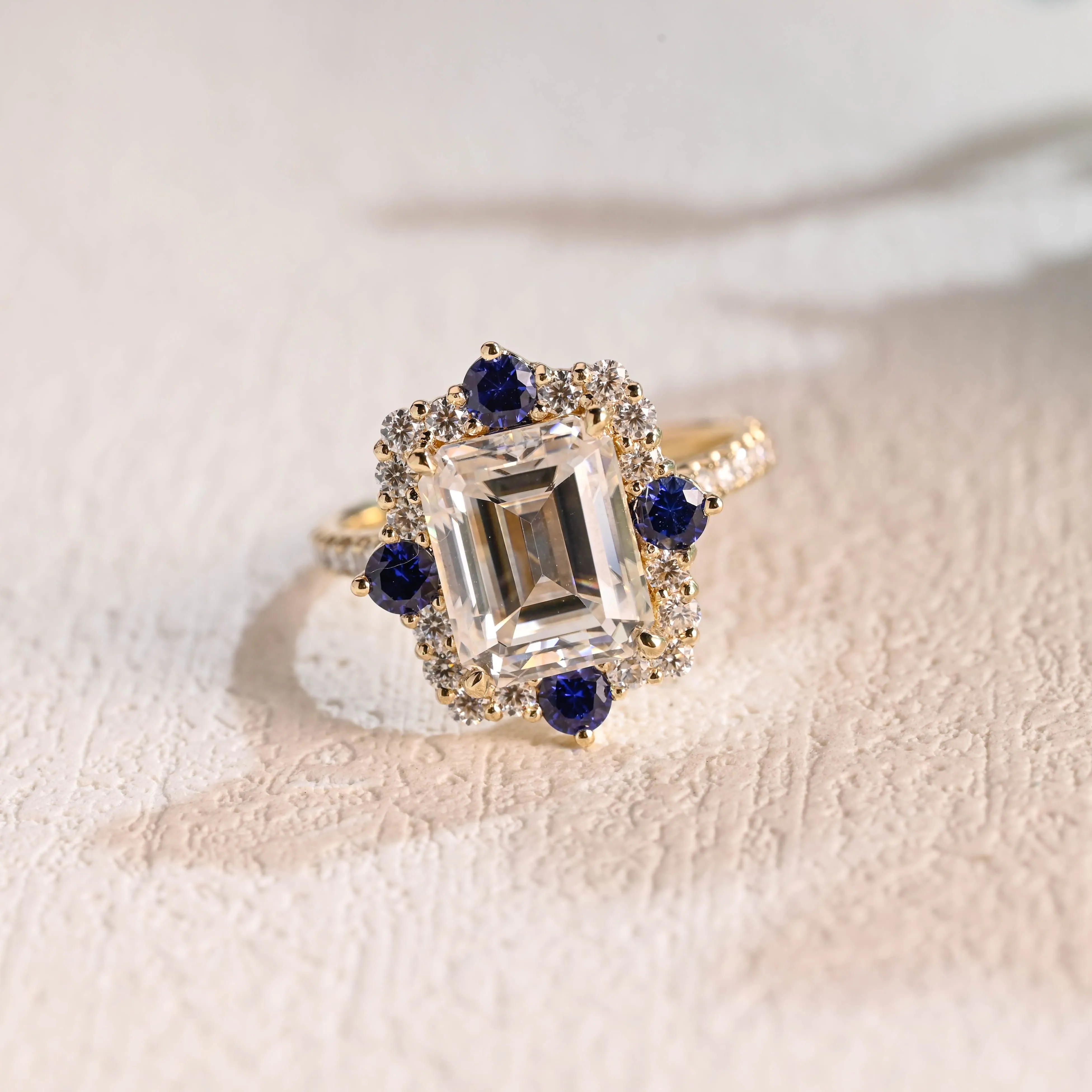 Solid Gold Emerald Cut Moissanite Engagement Ring sold by Causyou