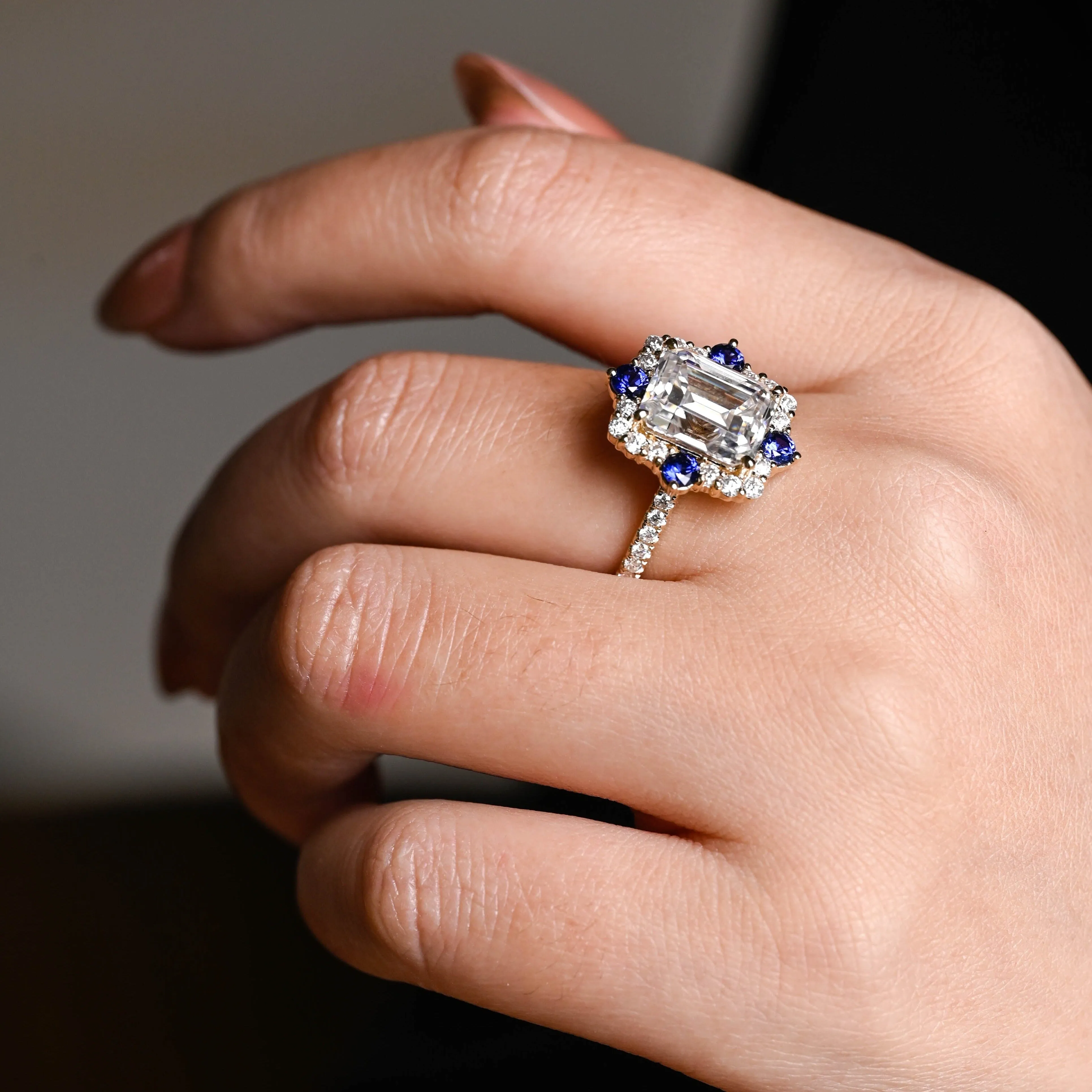 Solid Gold Emerald Cut Moissanite Engagement Ring sold by Causyou product image thumbnail 3