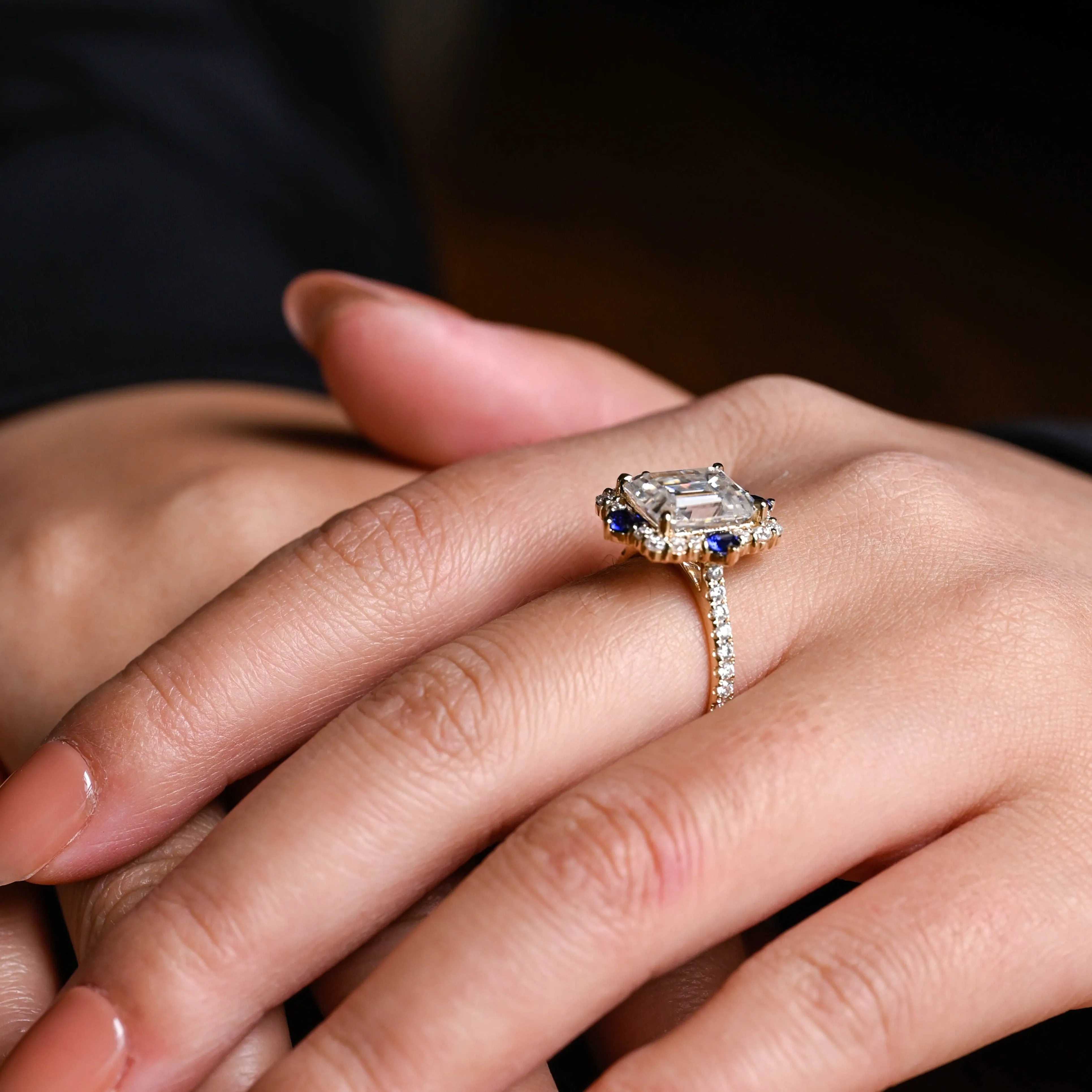 Solid Gold Emerald Cut Moissanite Engagement Ring sold by Causyou product image thumbnail 4