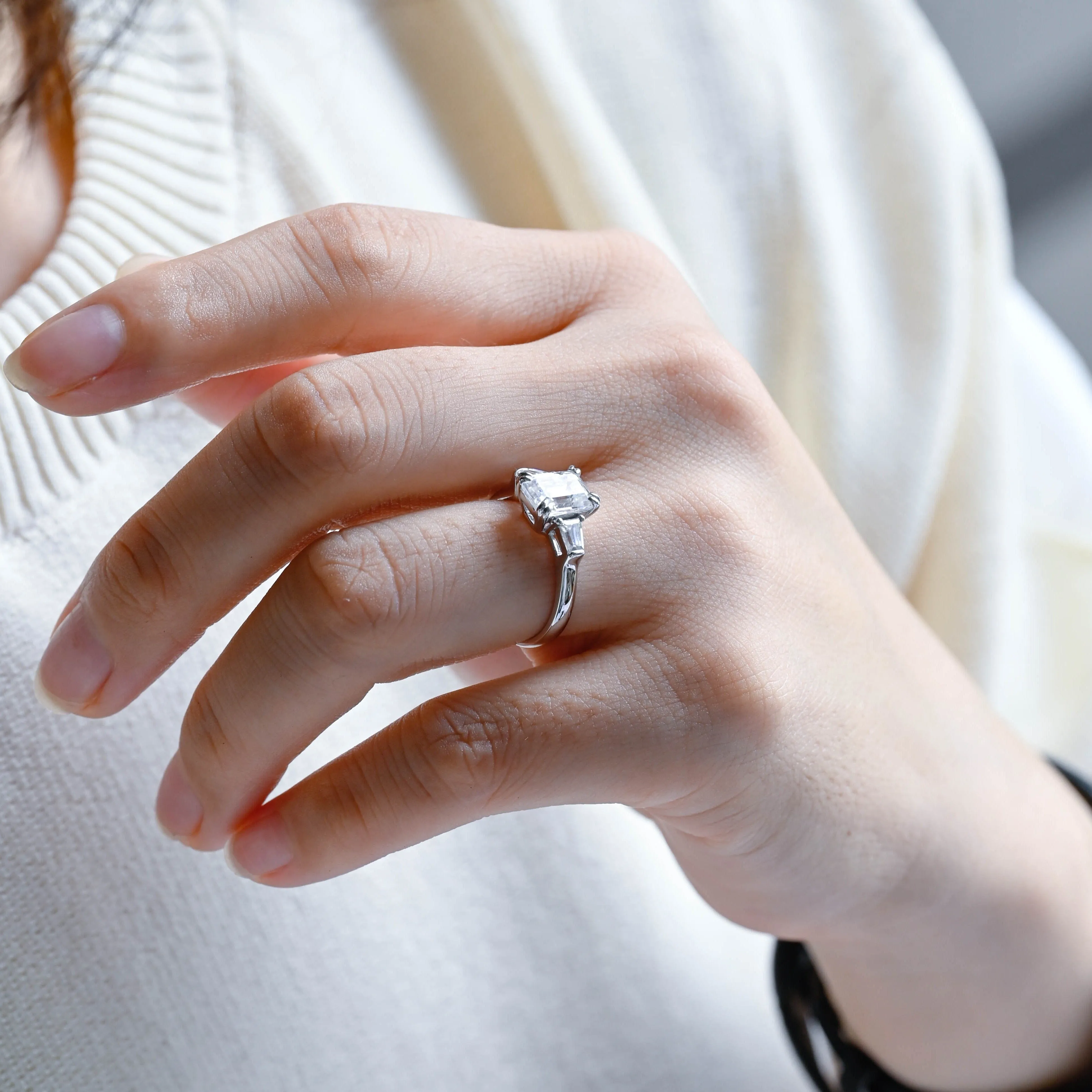 Solid Gold Emerald Cut Moissanite Engagement Ring sold by Causyou product image thumbnail 4