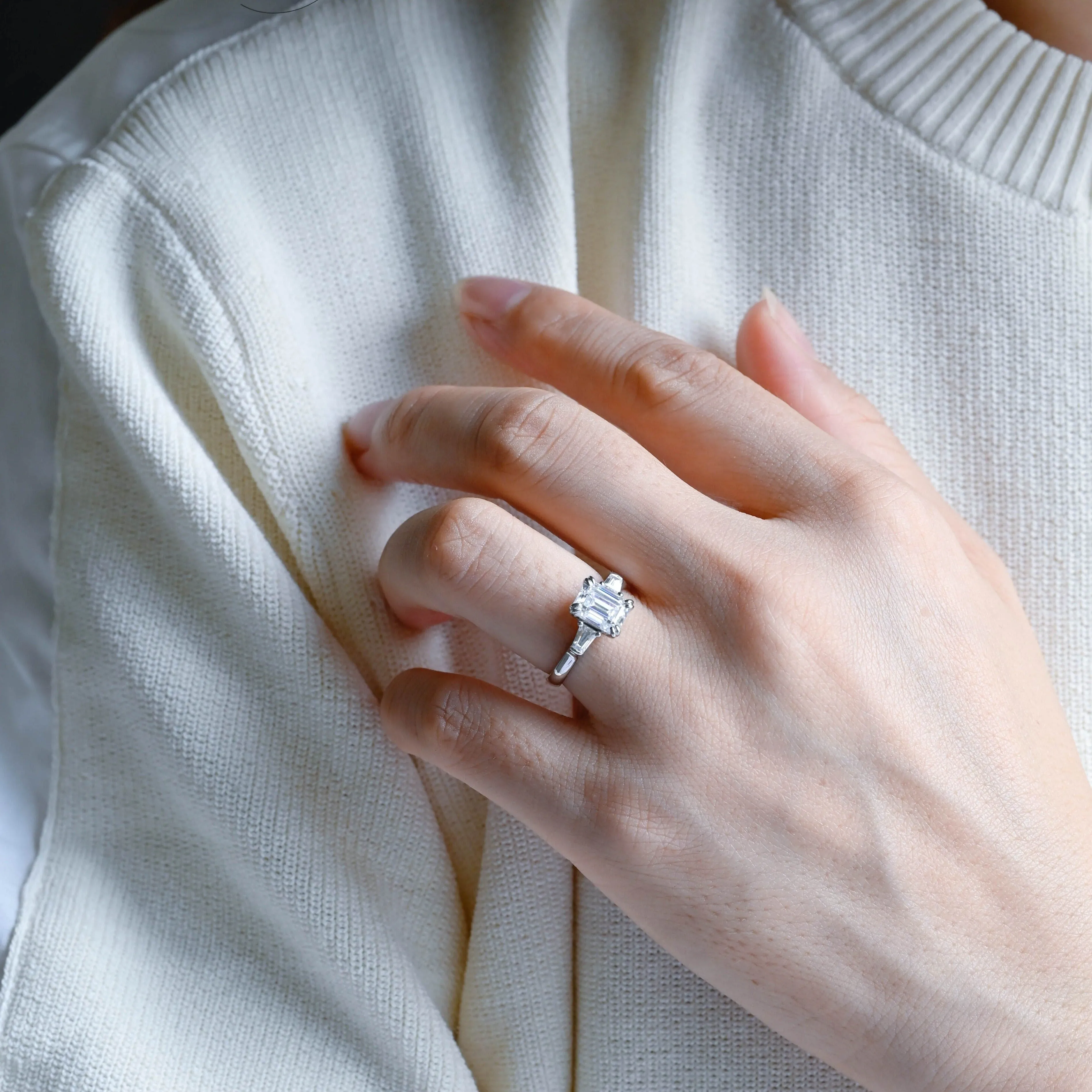 Solid Gold Emerald Cut Moissanite Engagement Ring sold by Causyou product image thumbnail 2