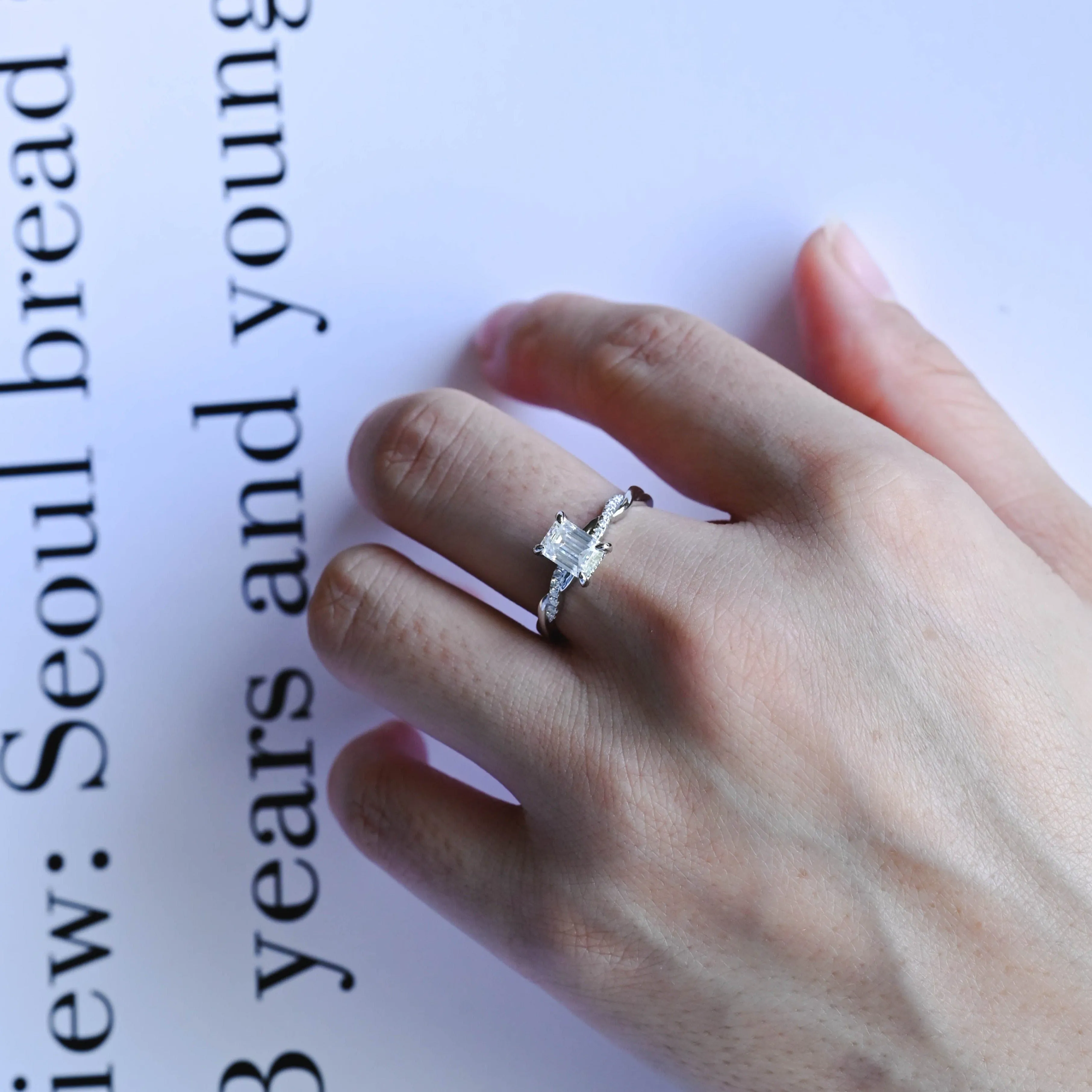 Solid Gold Emerald Cut Moissanite Engagement Ring sold by Causyou product image thumbnail 2