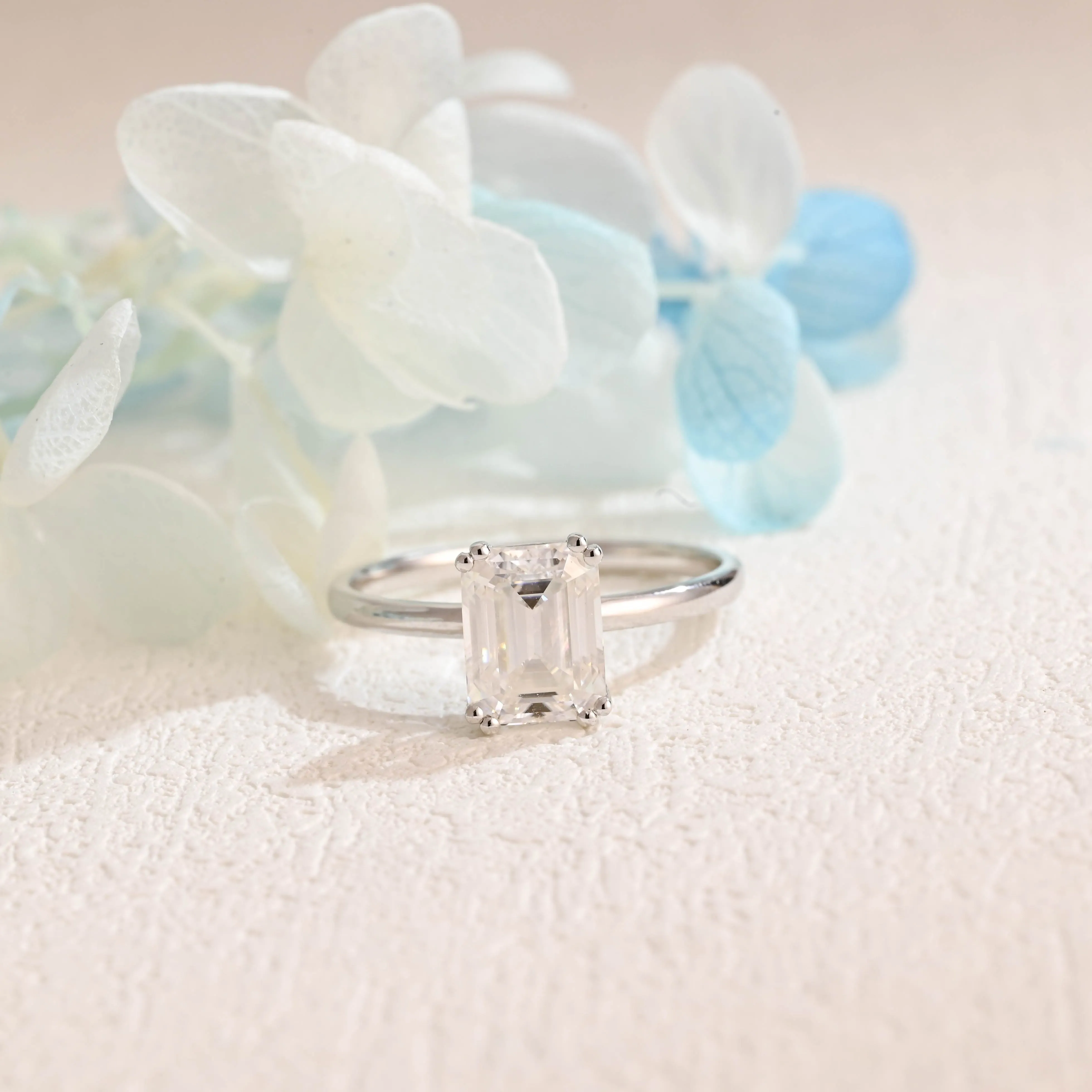 Solid Gold Emerald Cut Moissanite Engagement Ring sold by Causyou product image thumbnail 5