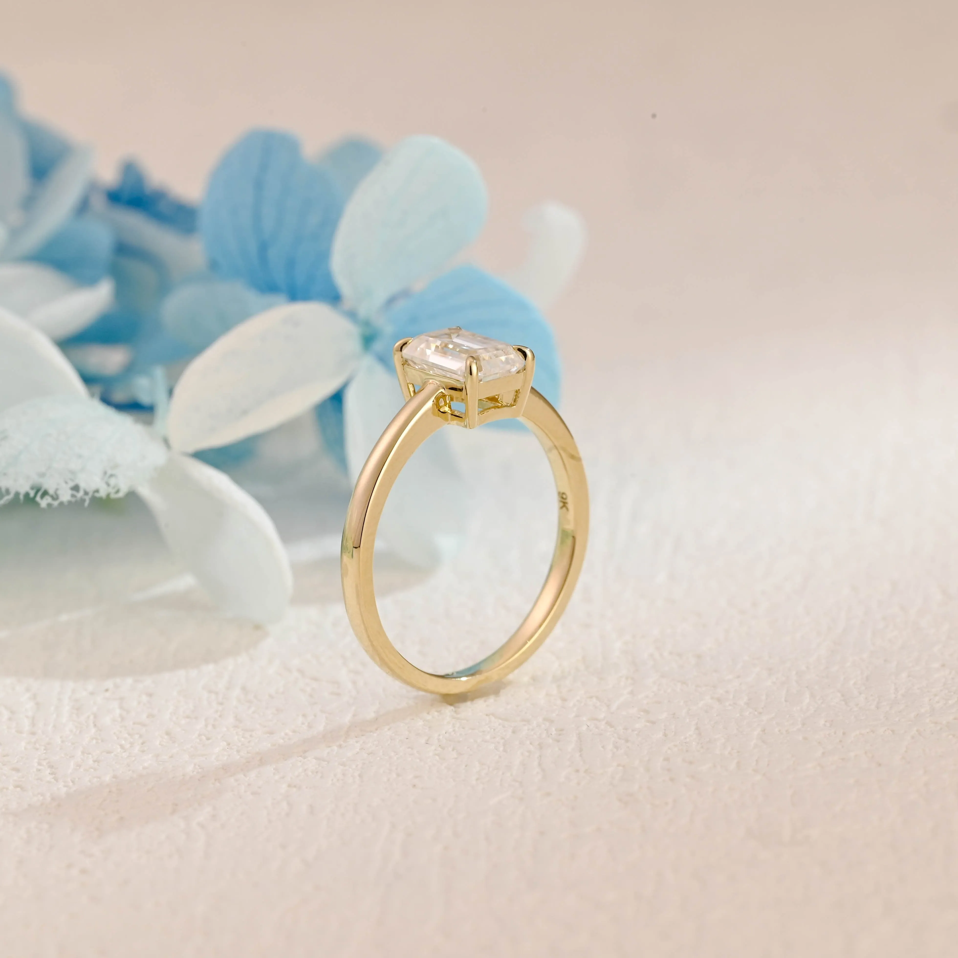 CausYou Solid Gold Emerald Cut Moissanite Engagement Ring sold by Causyou