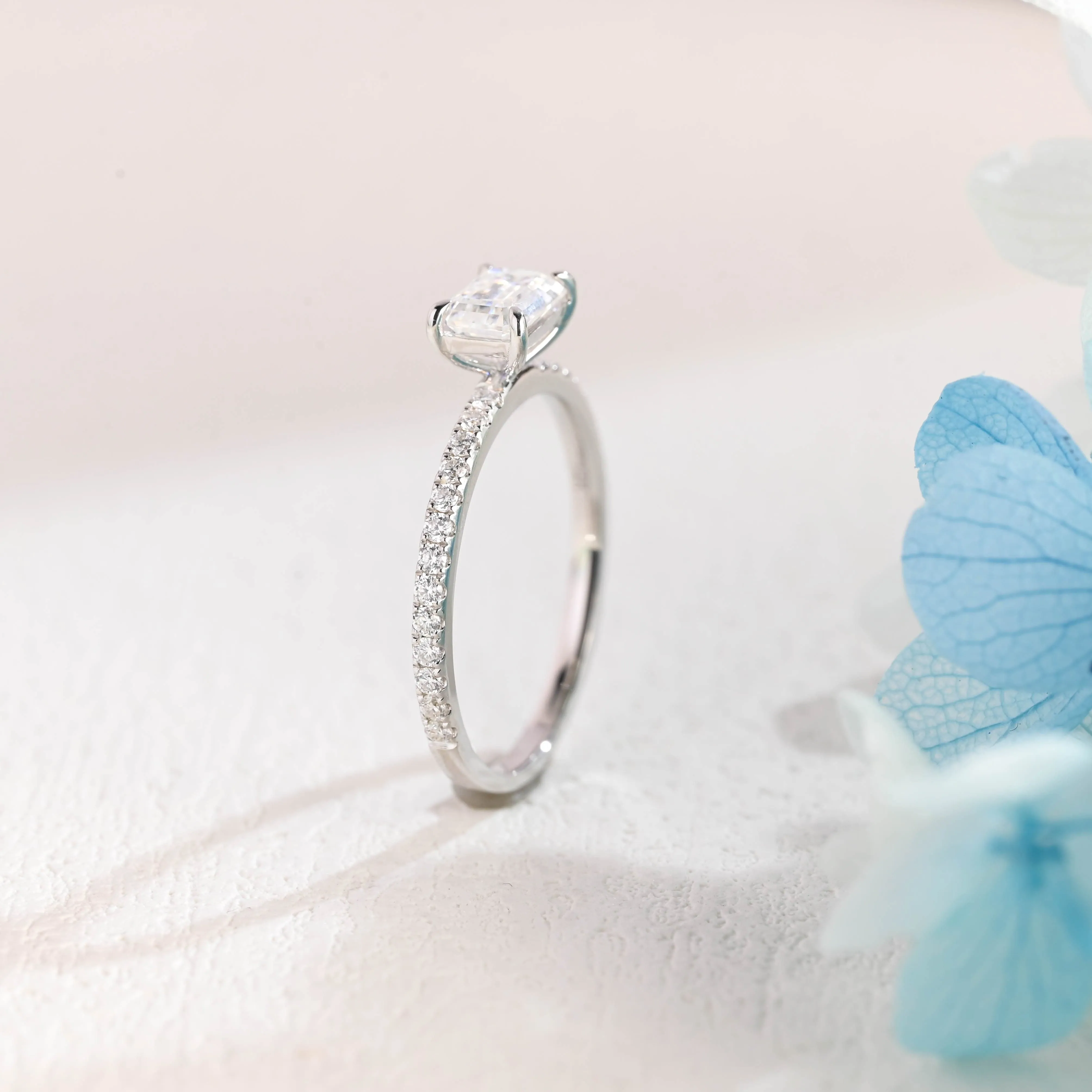 Solid Gold East-West Emerald Cut Moissanite Engagement Ring sold by Causyou product image thumbnail 5