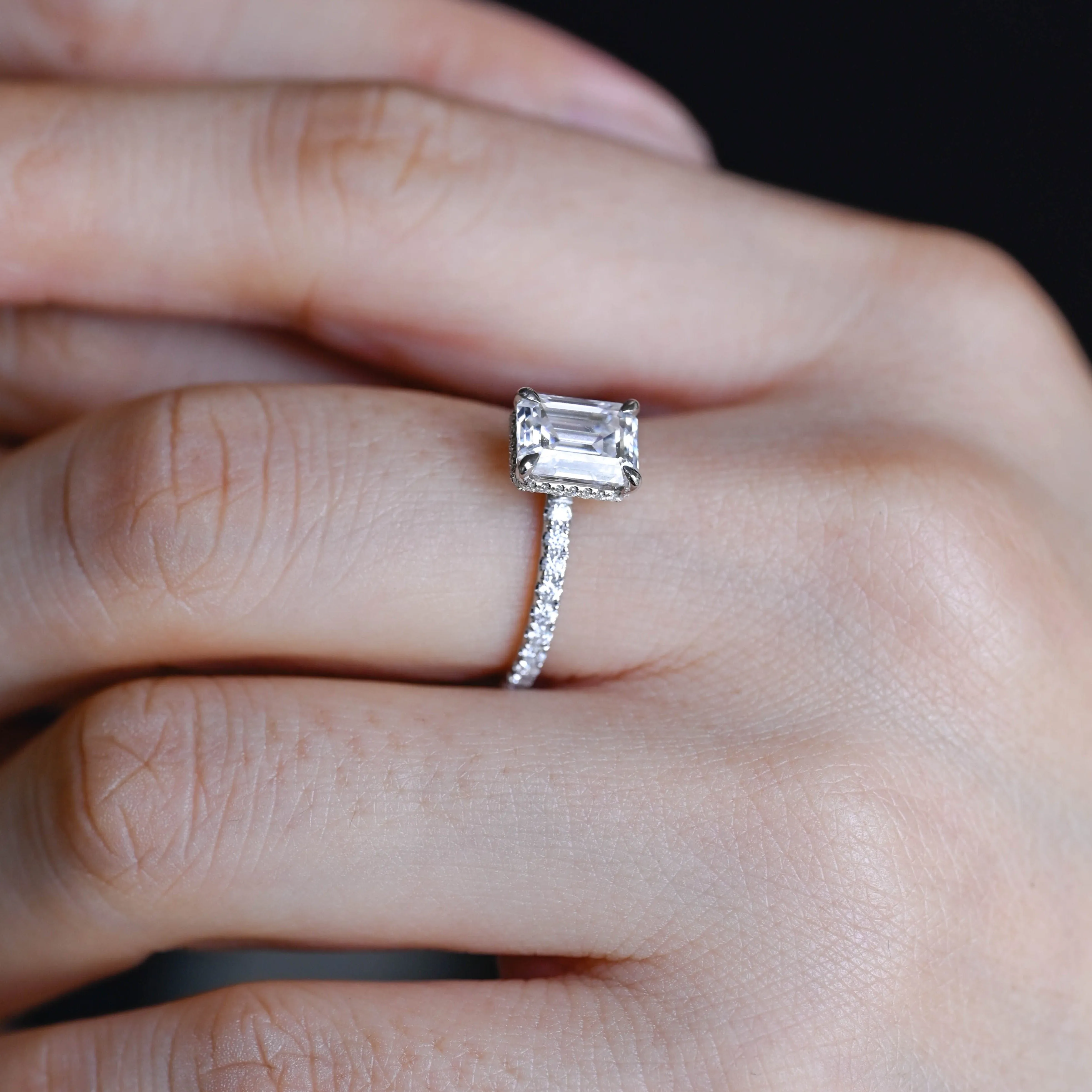 Solid Gold Emerald Cut Moissanite Engagement Ring with Hidden Halo sold by Causyou product image thumbnail 3