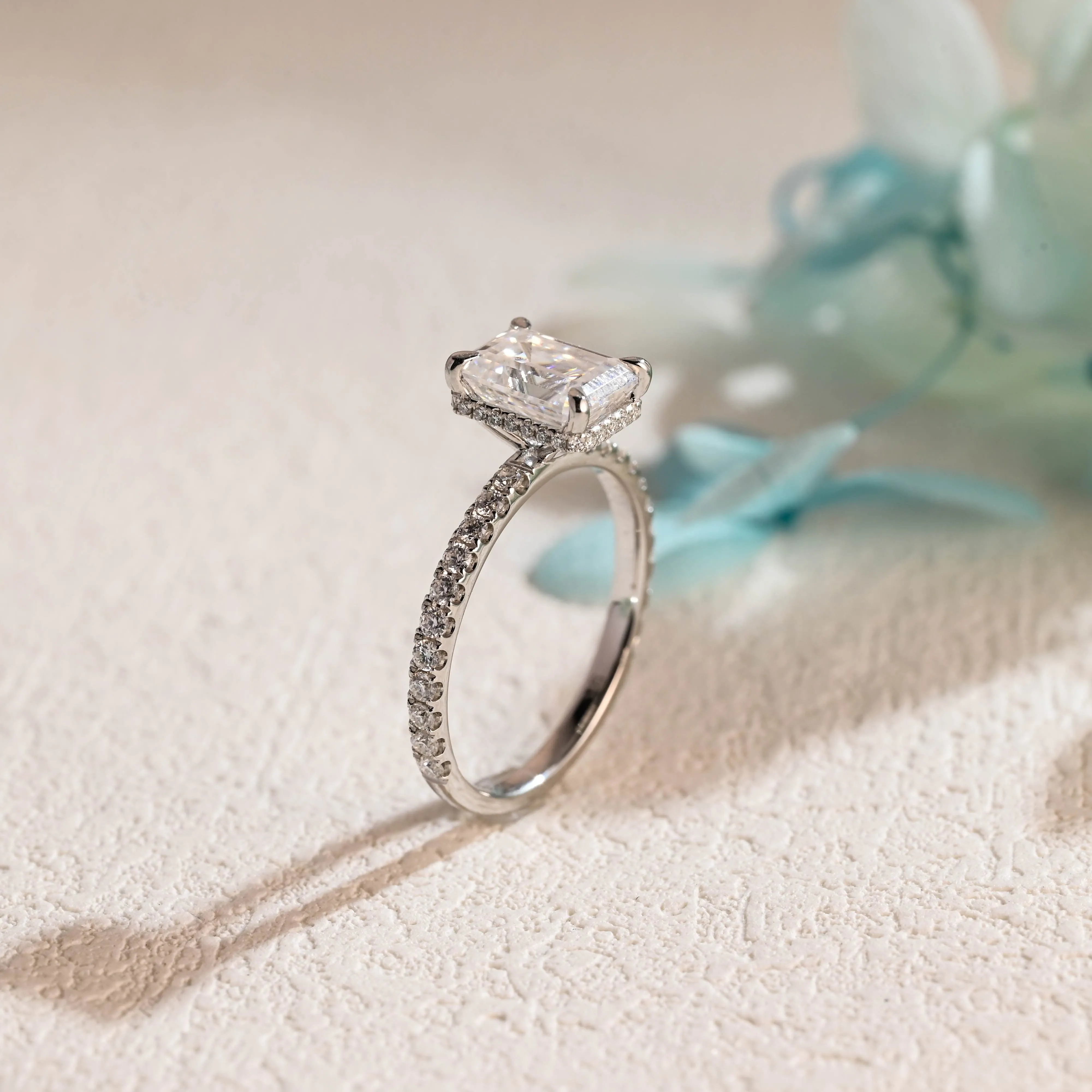 Solid Gold Emerald Cut Moissanite Engagement Ring with Hidden Halo sold by Causyou product image thumbnail 5