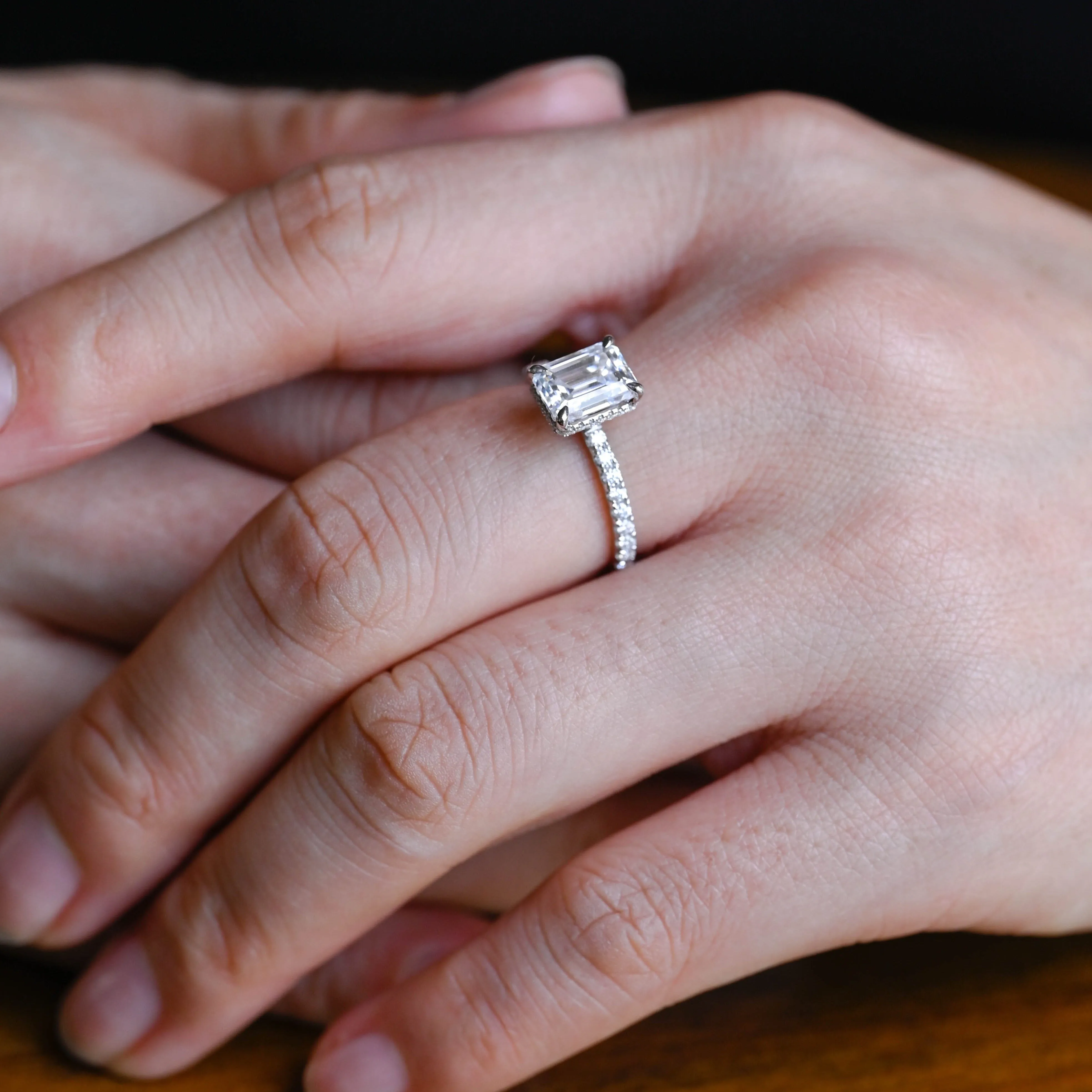 Solid Gold Emerald Cut Moissanite Engagement Ring with Hidden Halo sold by Causyou product image thumbnail 4