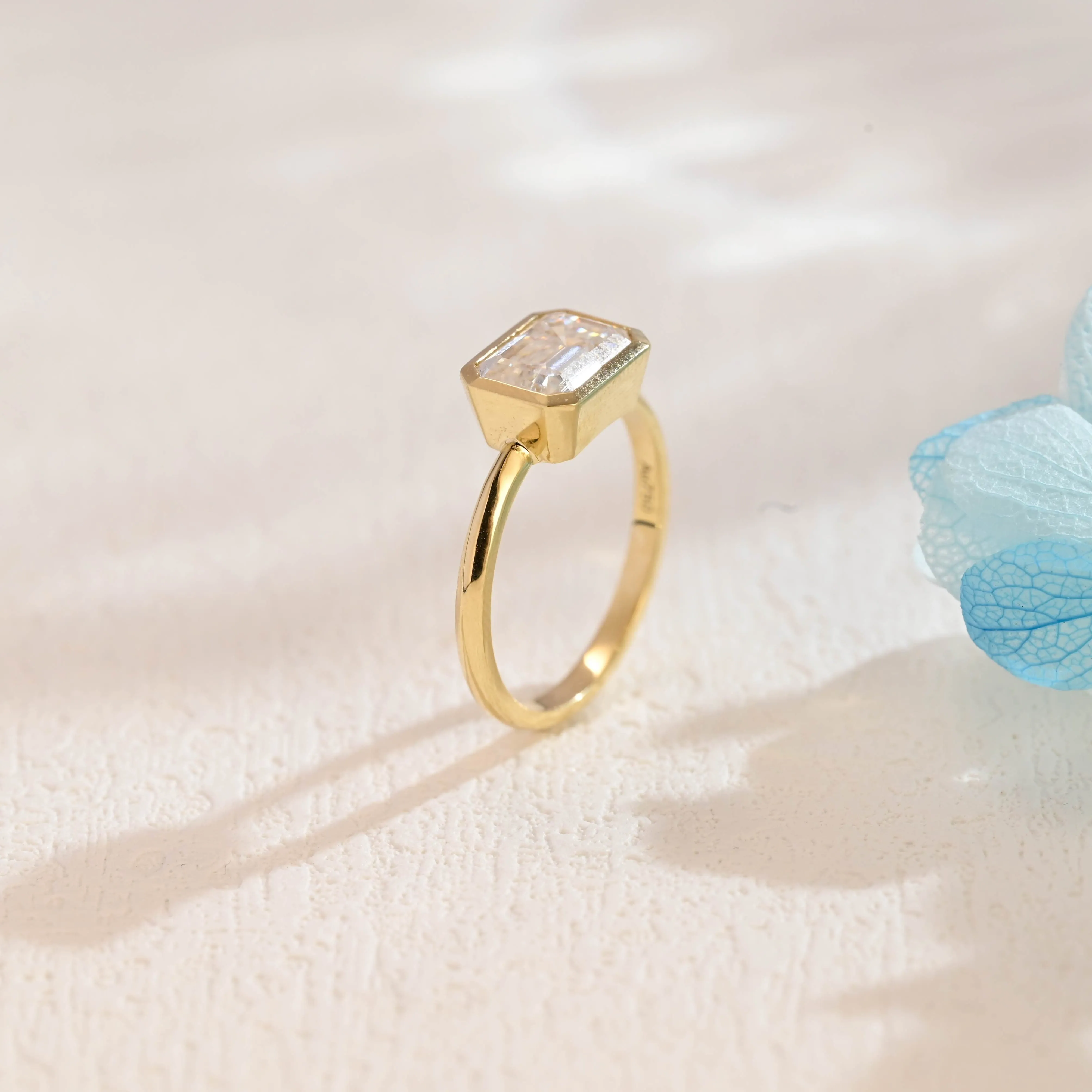 CausYou Solid Gold East West Emerald Cut Moissanite Engagement Ring Bezel Ring, Promise Ring, Proposal Ring, Gift for Woman, Wife sold by Causyou product image thumbnail 5