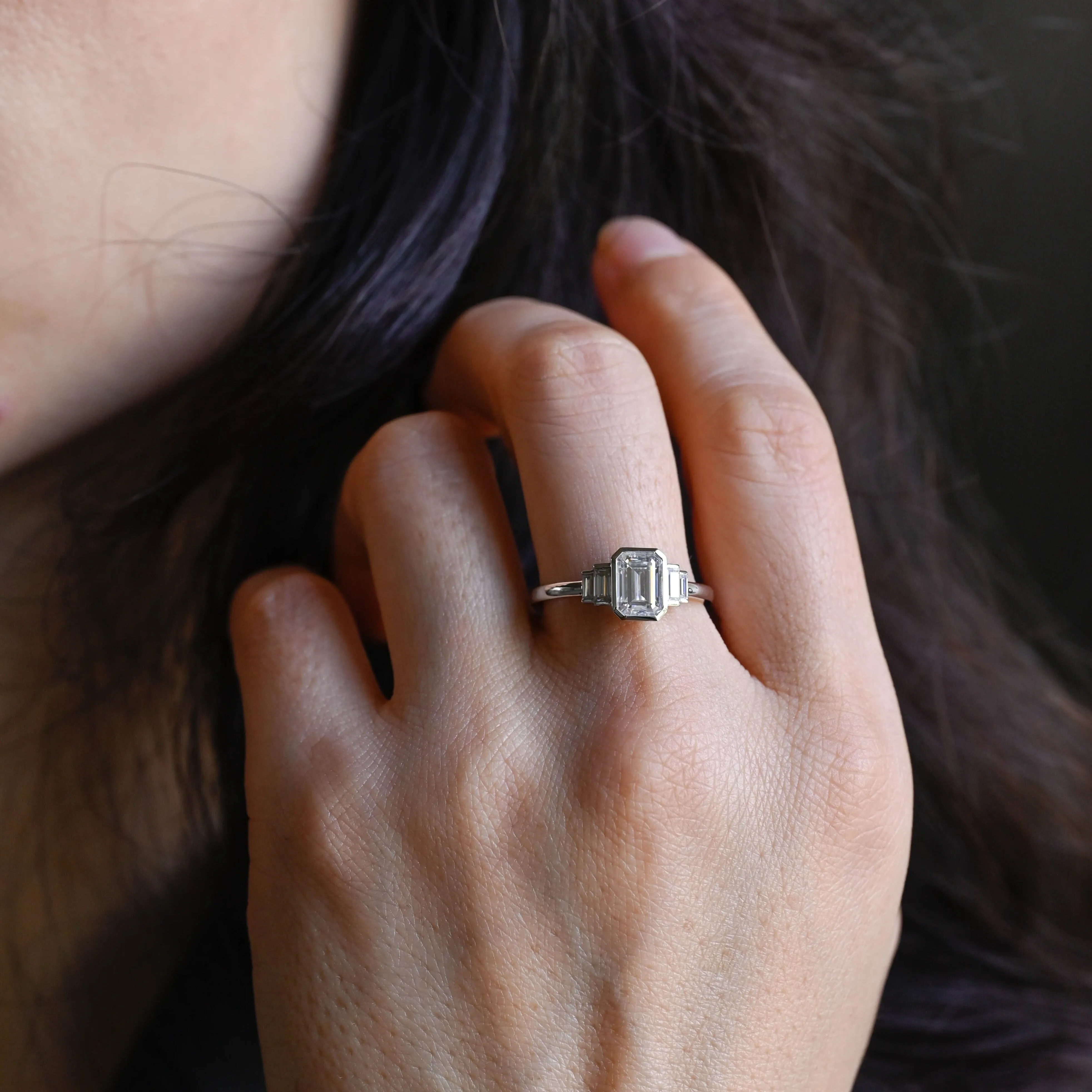 Solid Gold Emerald Cut Moissanite Engagement Ring sold by Causyou product image thumbnail 2