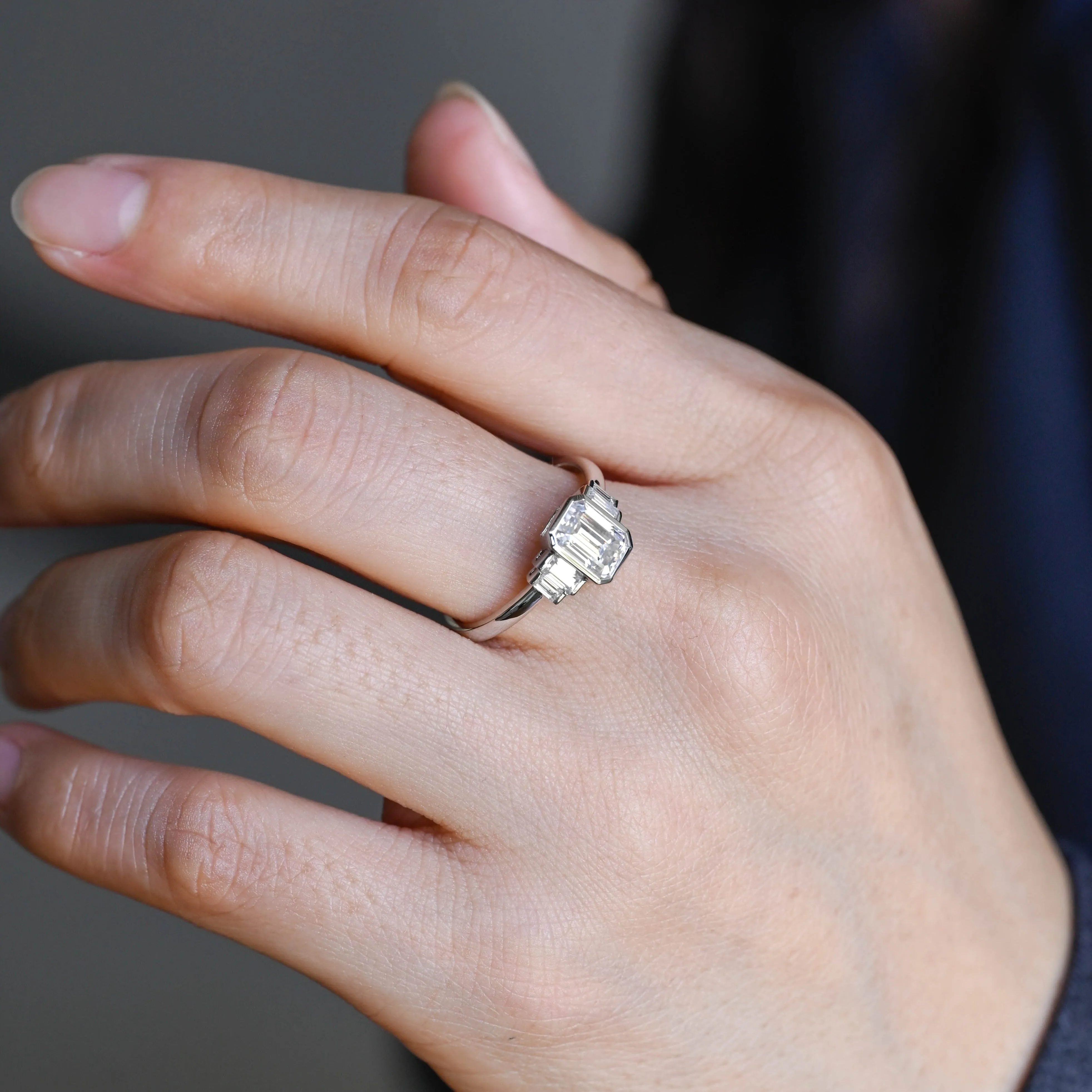 Solid Gold Emerald Cut Moissanite Engagement Ring sold by Causyou product image thumbnail 3