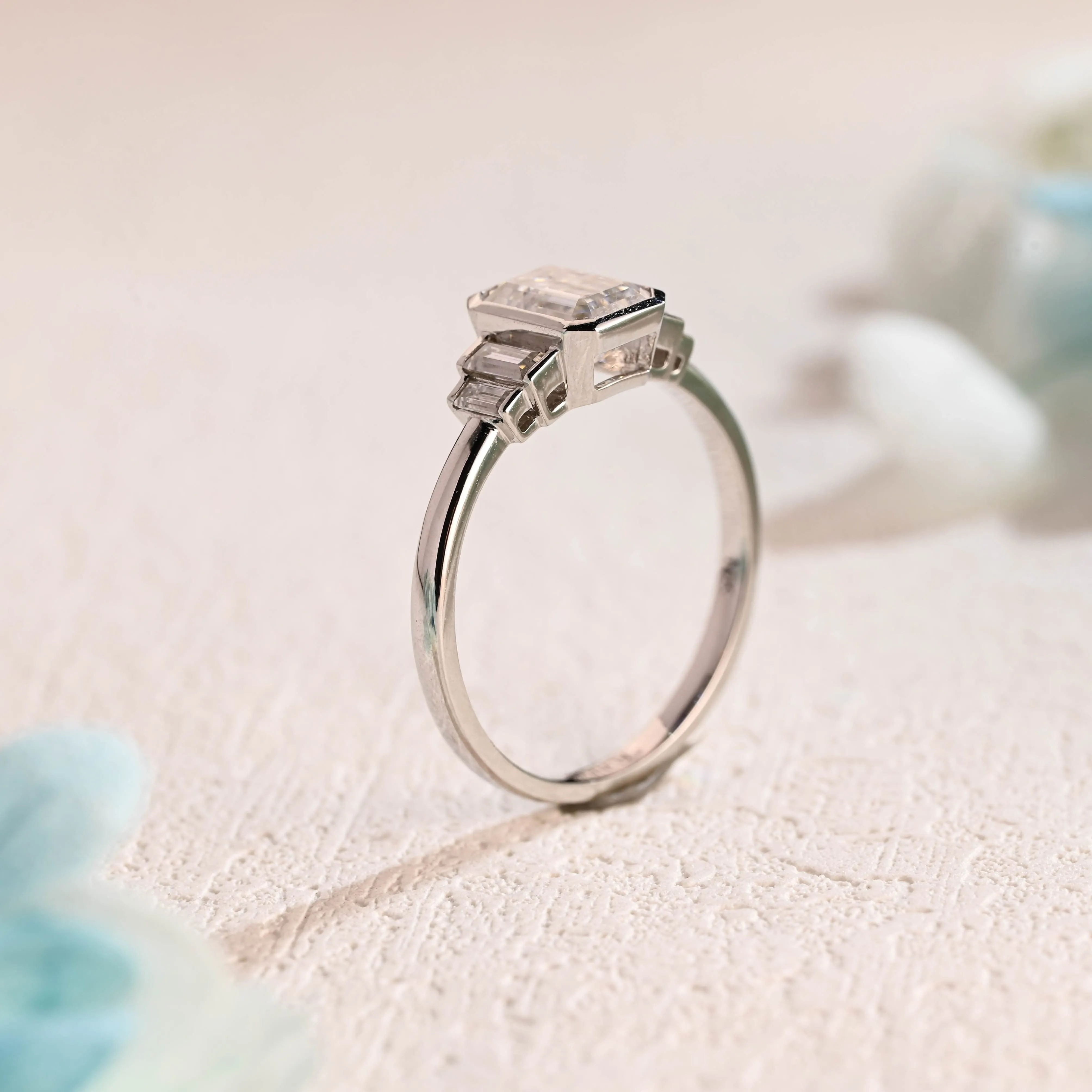 Solid Gold Emerald Cut Moissanite Engagement Ring sold by Causyou product image thumbnail 5