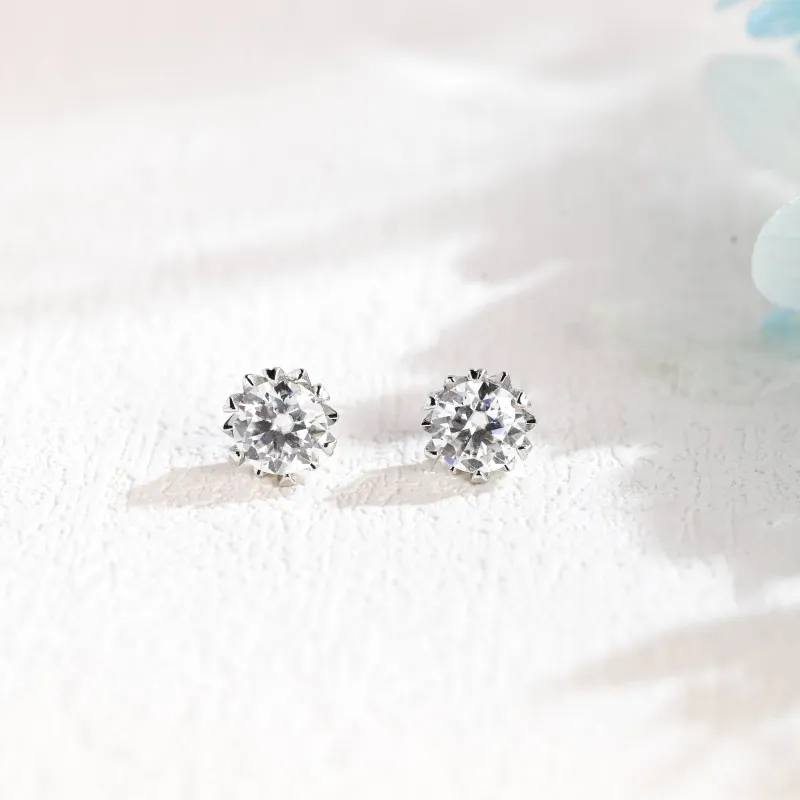 Solid Gold Round Cut Moissanite Earrings Studs sold by Causyou