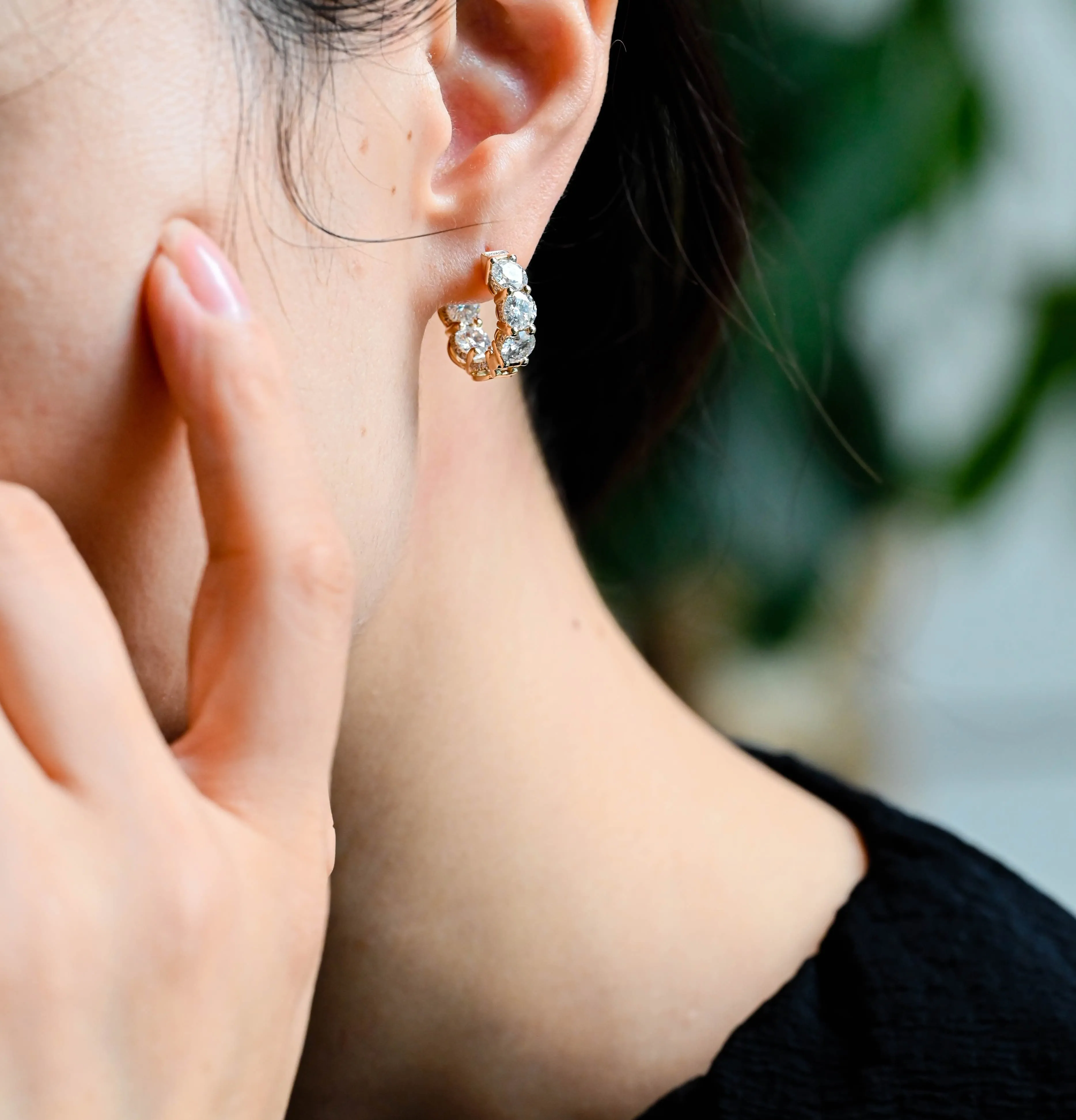 Solid Gold Hoop Round Cut Moissanite Earrings sold by Causyou product image thumbnail 4