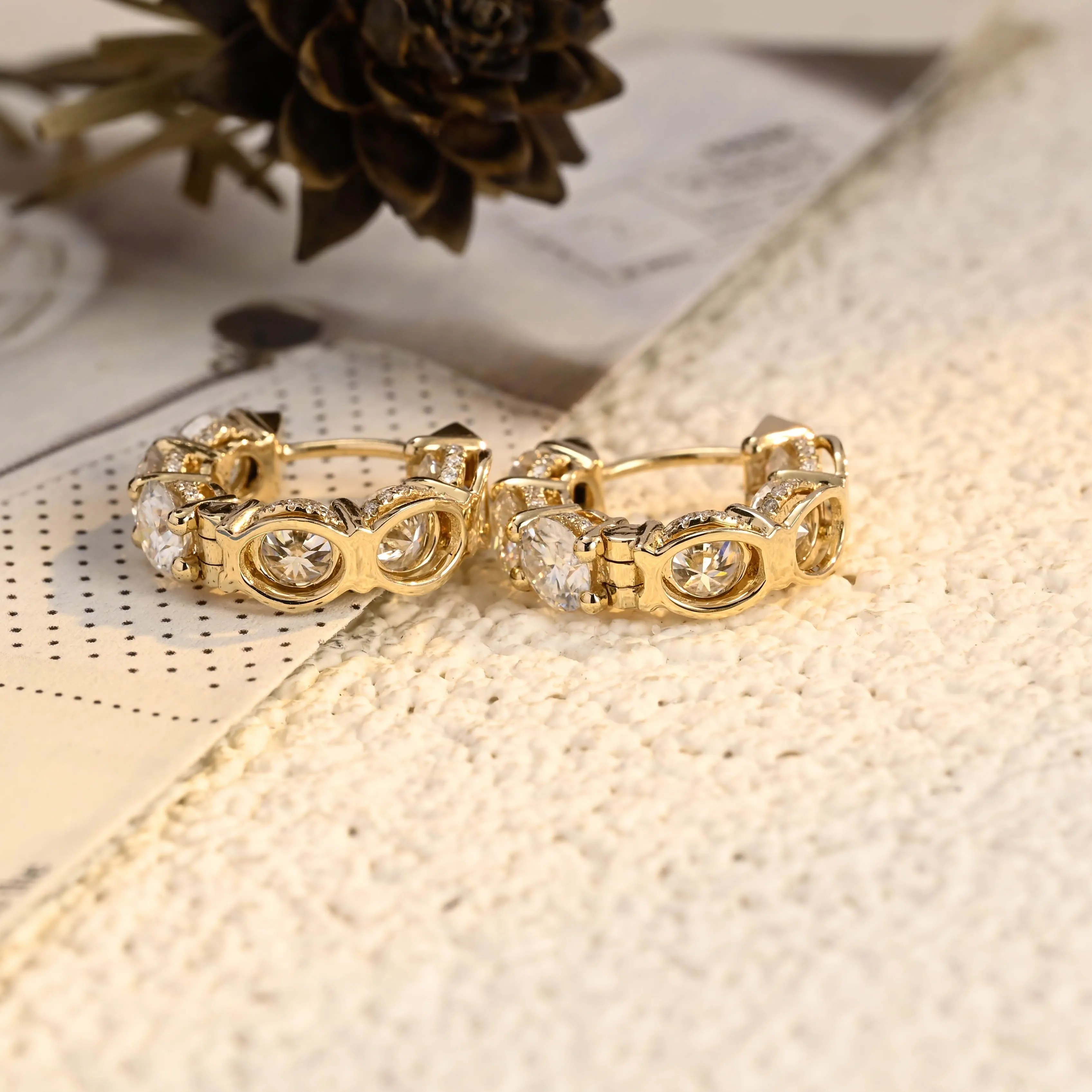 Solid Gold Hoop Round Cut Moissanite Earrings sold by Causyou product image thumbnail 5