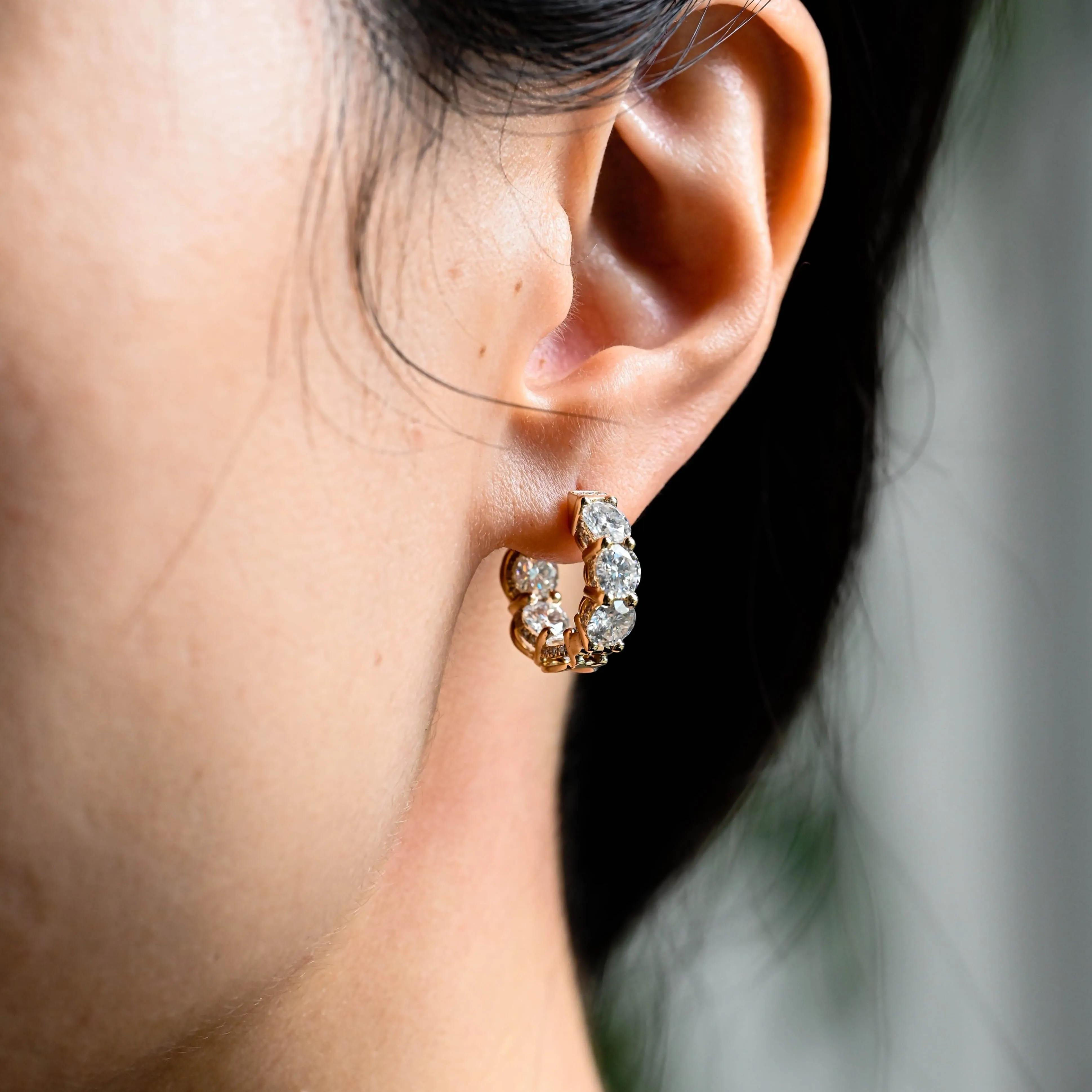 Solid Gold Hoop Round Cut Moissanite Earrings sold by Causyou product image thumbnail 2