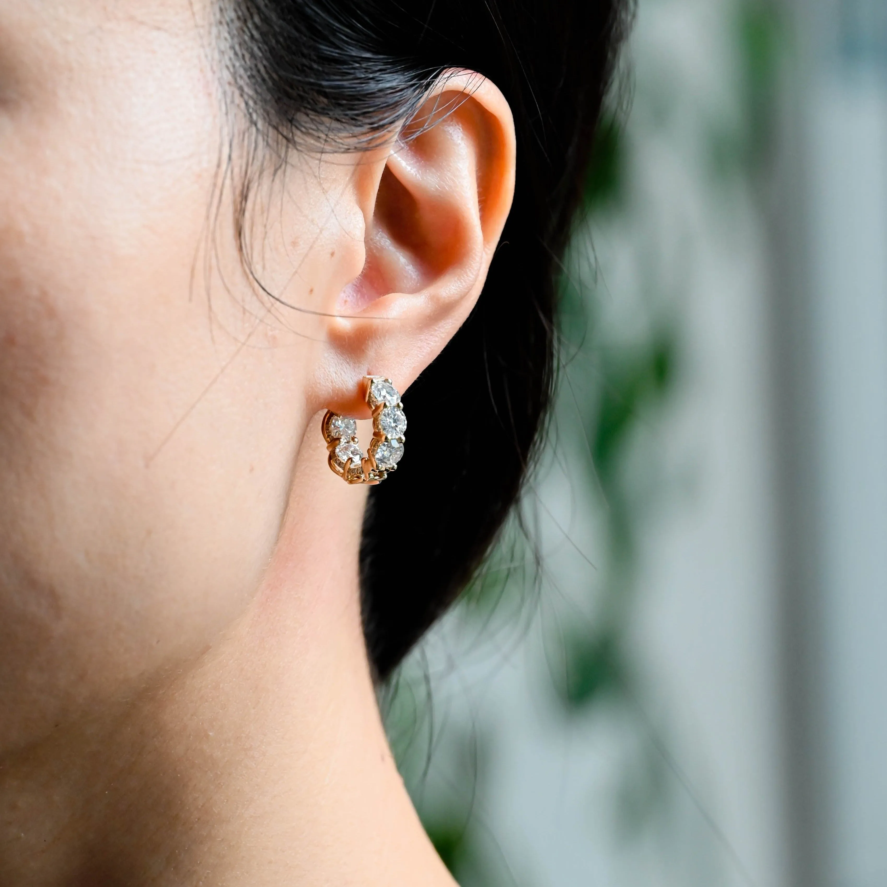 Solid Gold Hoop Round Cut Moissanite Earrings sold by Causyou product image thumbnail 3