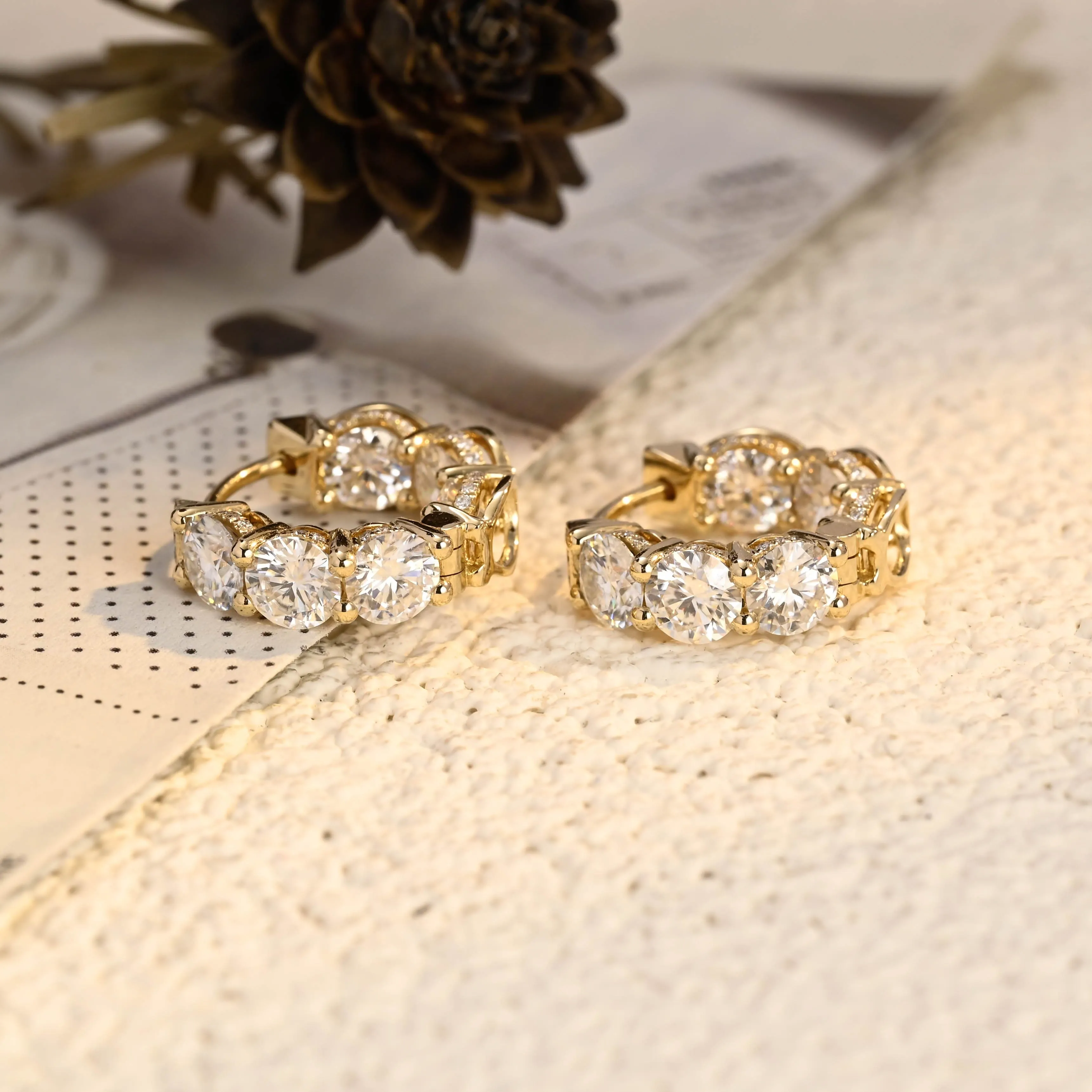 Solid Gold Hoop Round Cut Moissanite Earrings sold by Causyou