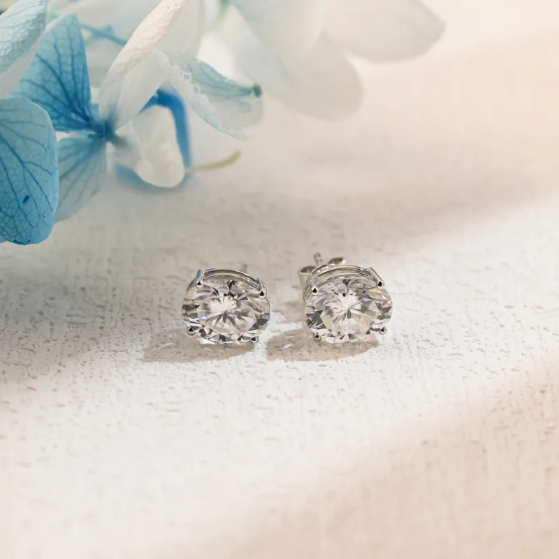 Solid Gold Solitaire Oval Cut Moissanite Earrings Studs sold by Causyou