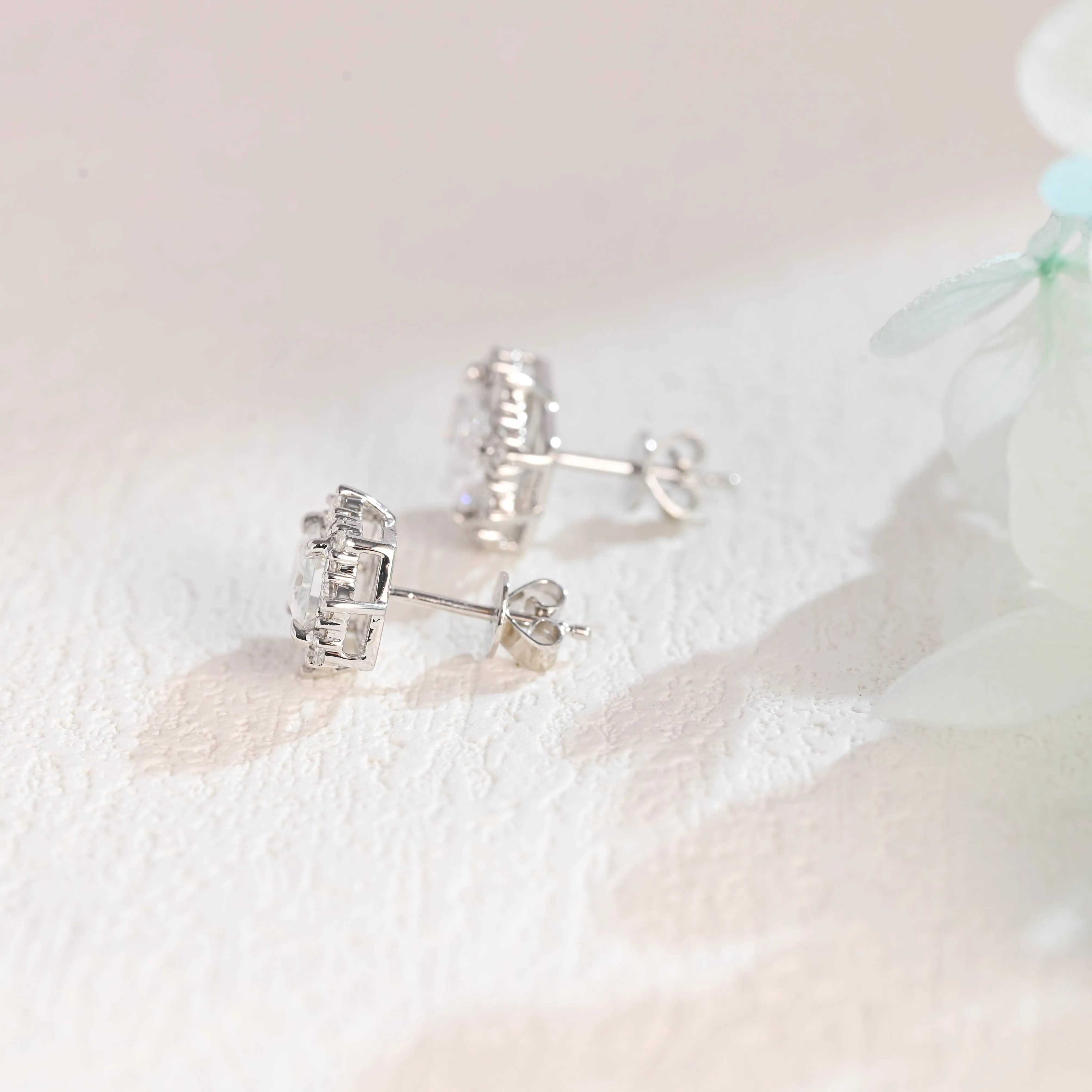 Solid Gold Vintage Halo Radiant Cut Moissanite Earring Studs sold by Causyou product image thumbnail 5