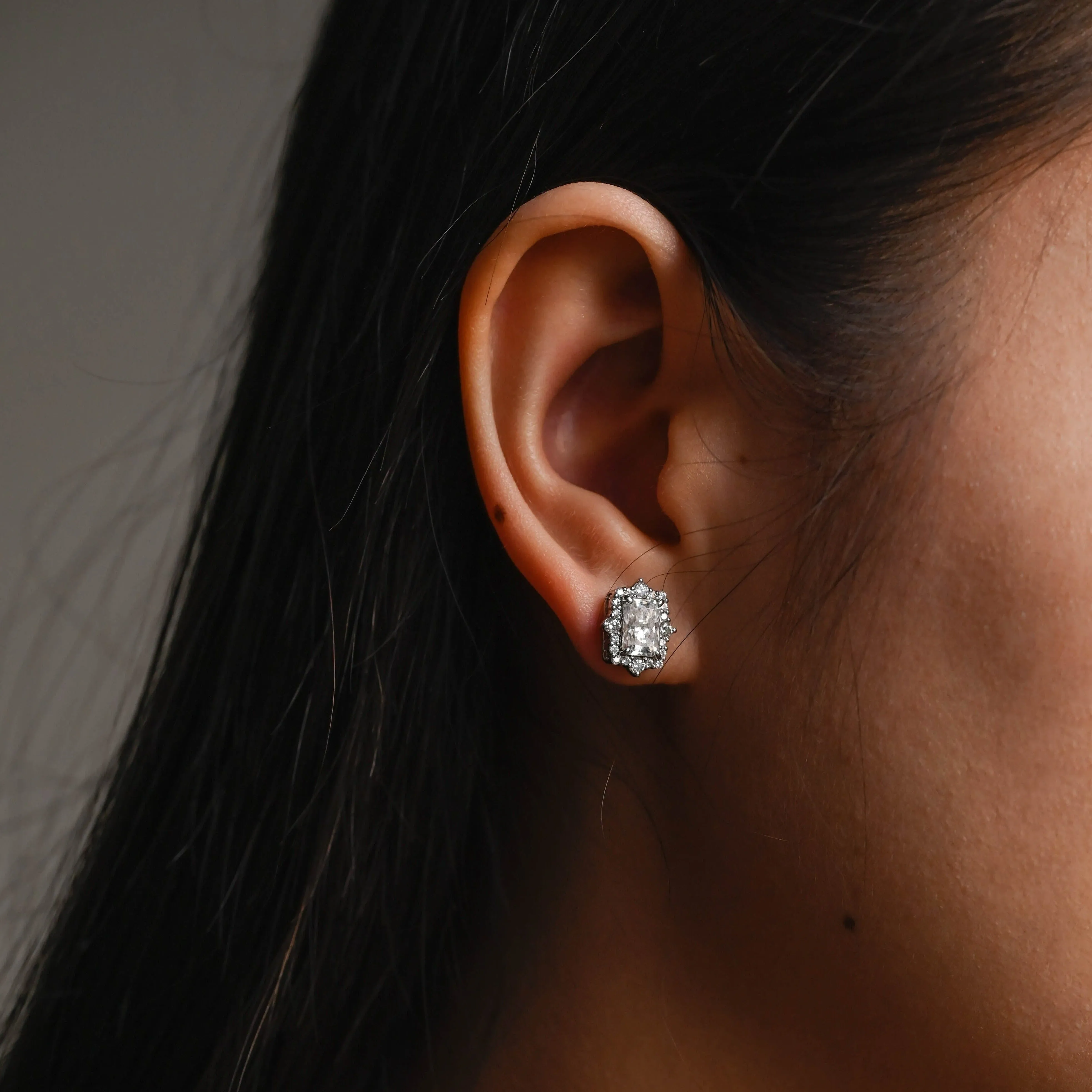 Solid Gold Vintage Halo Radiant Cut Moissanite Earring Studs sold by Causyou product image thumbnail 2