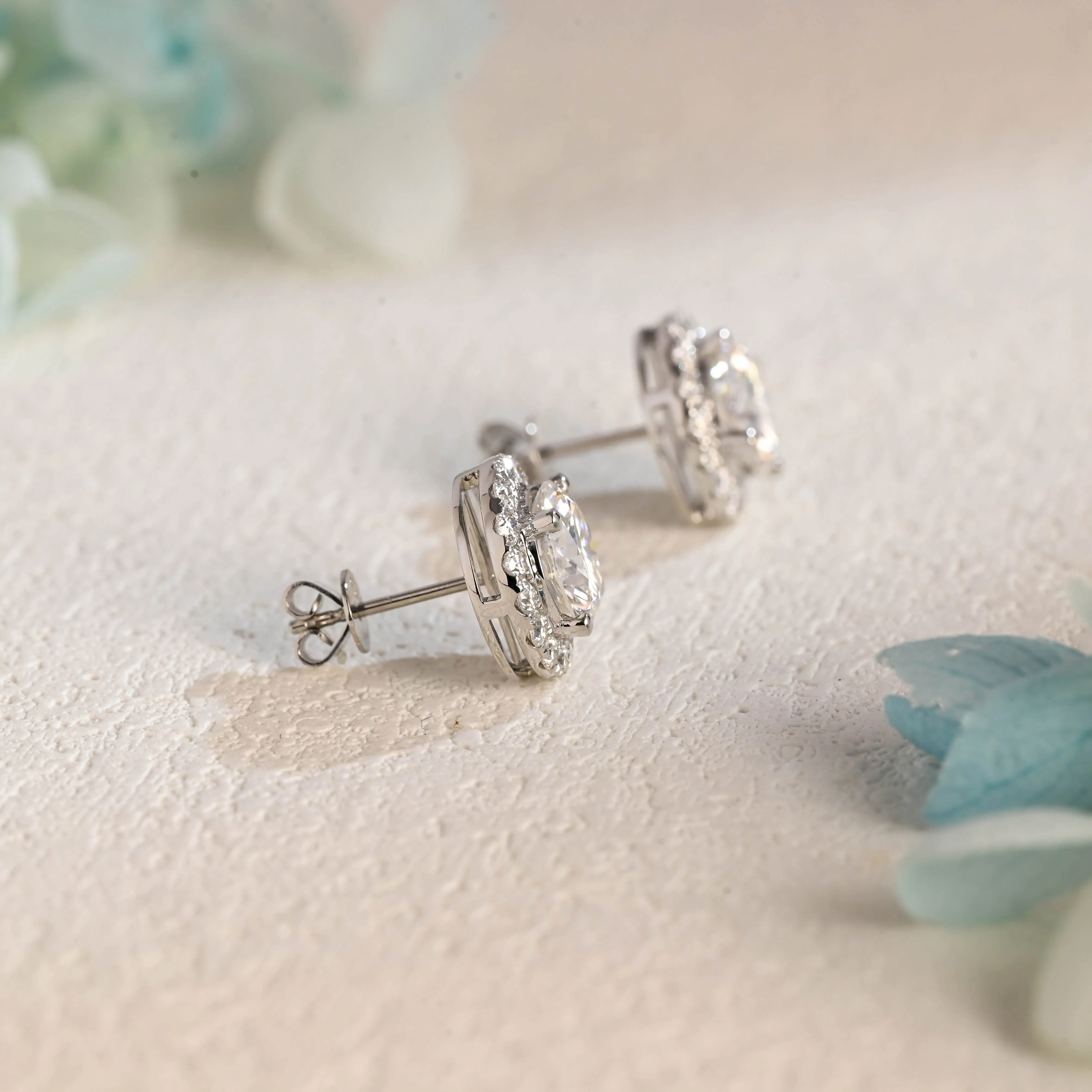 Solid Gold Halo Round Cut Moissanite Earring Studs sold by Causyou product image thumbnail 5