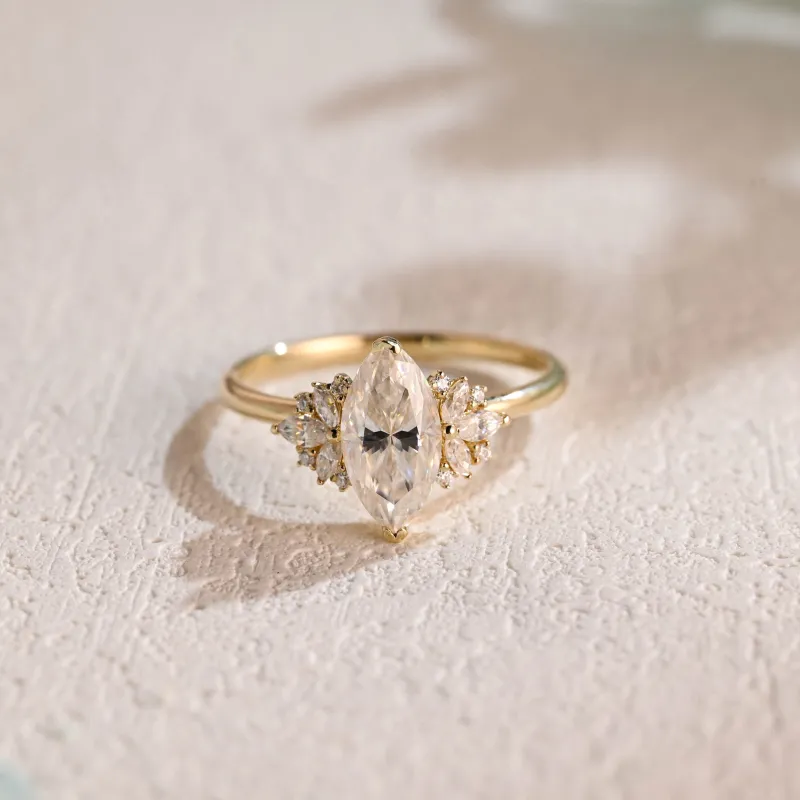 Solid Gold Cluster Marquise Cut Moissanite Engagement Ring sold by Causyou