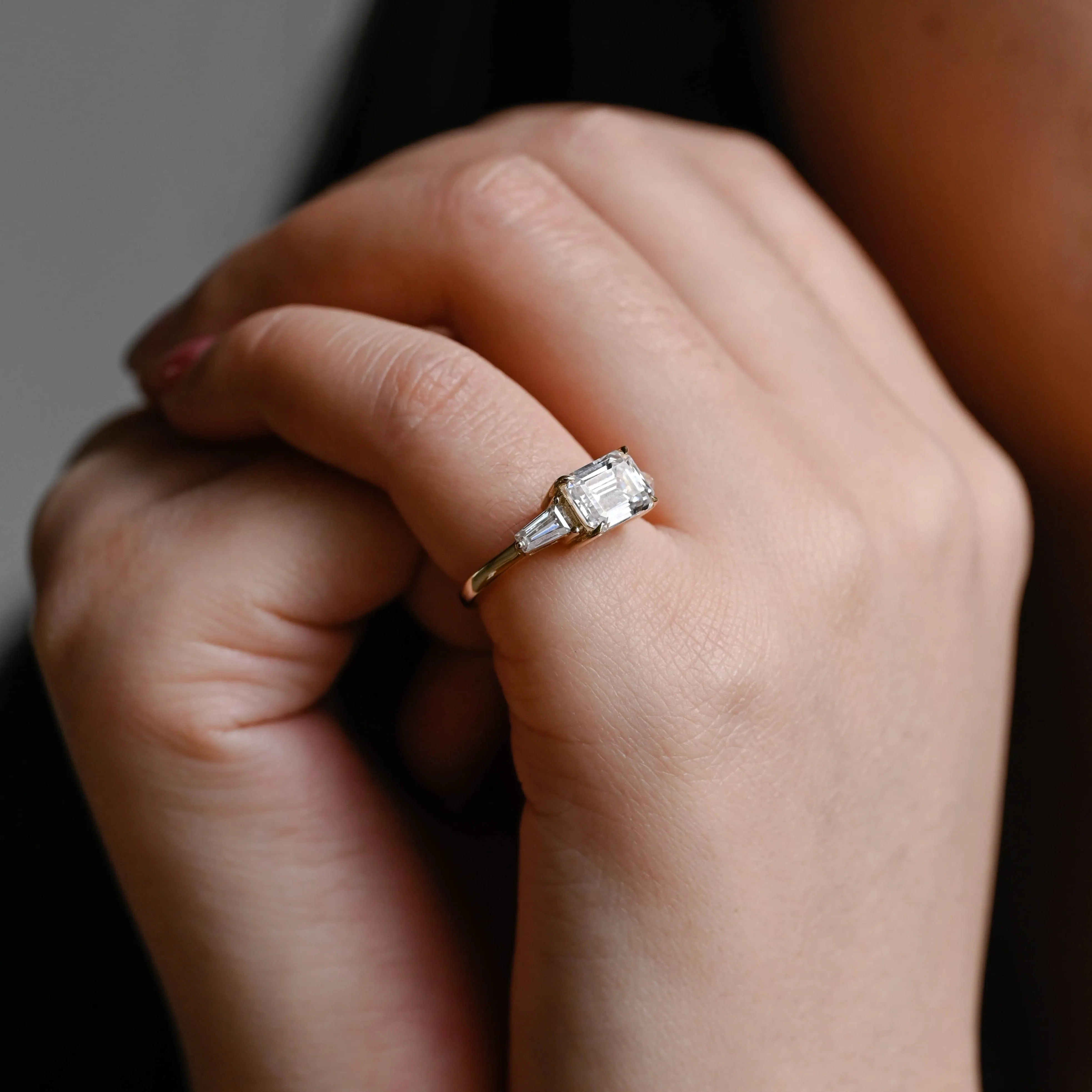 Solid Gold Emerald Cut Moissanite Engagement Ring sold by Causyou product image thumbnail 3