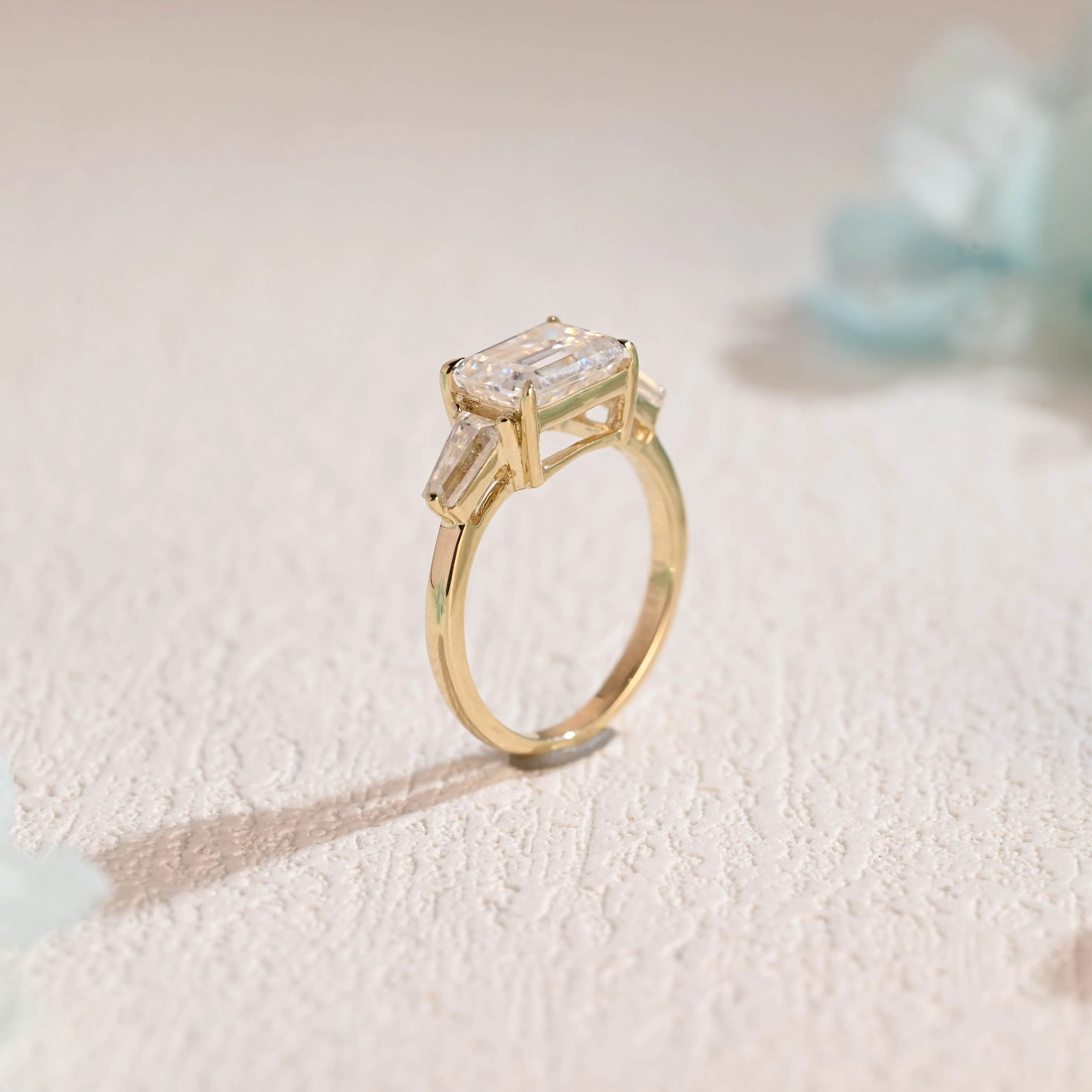 Solid Gold Emerald Cut Moissanite Engagement Ring sold by Causyou product image thumbnail 5