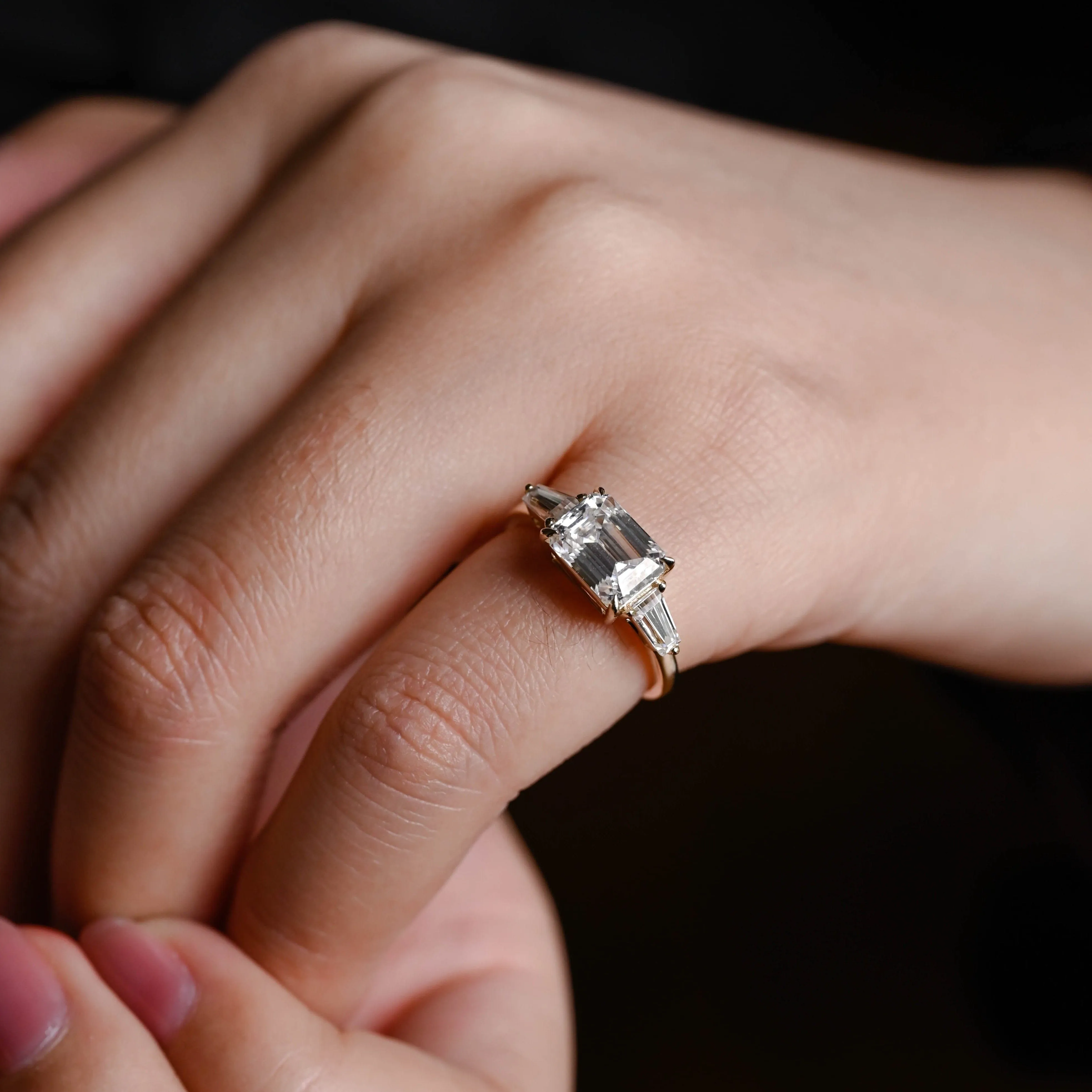 Solid Gold Emerald Cut Moissanite Engagement Ring sold by Causyou product image thumbnail 2