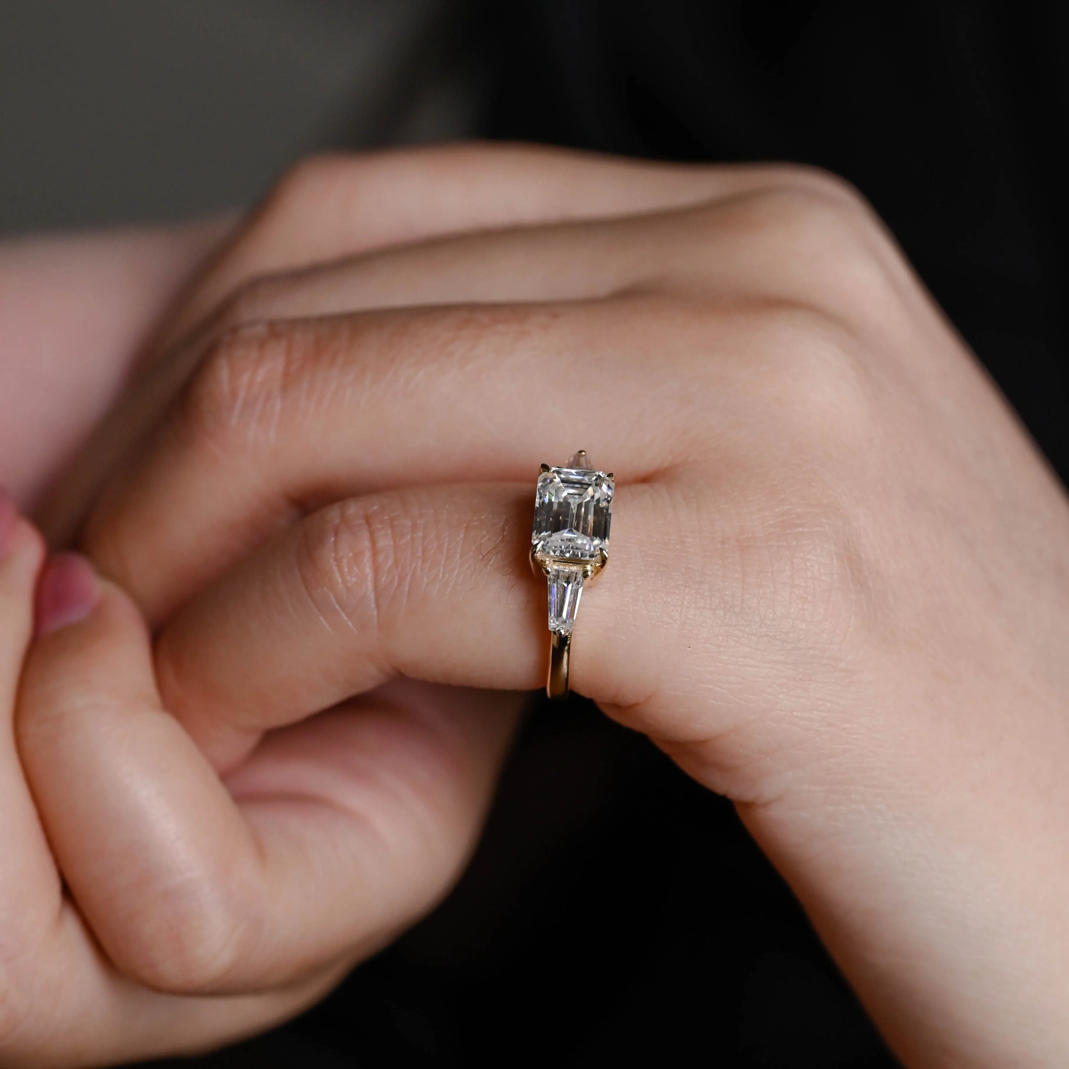 Solid Gold Emerald Cut Moissanite Engagement Ring sold by Causyou product image thumbnail 4