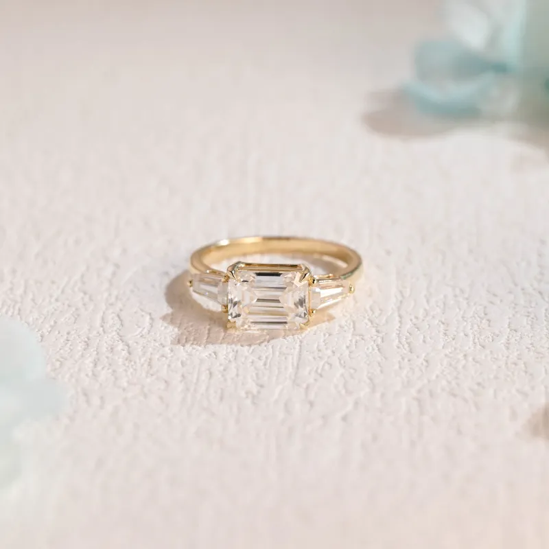 Solid Gold Emerald Cut Moissanite Engagement Ring sold by Causyou