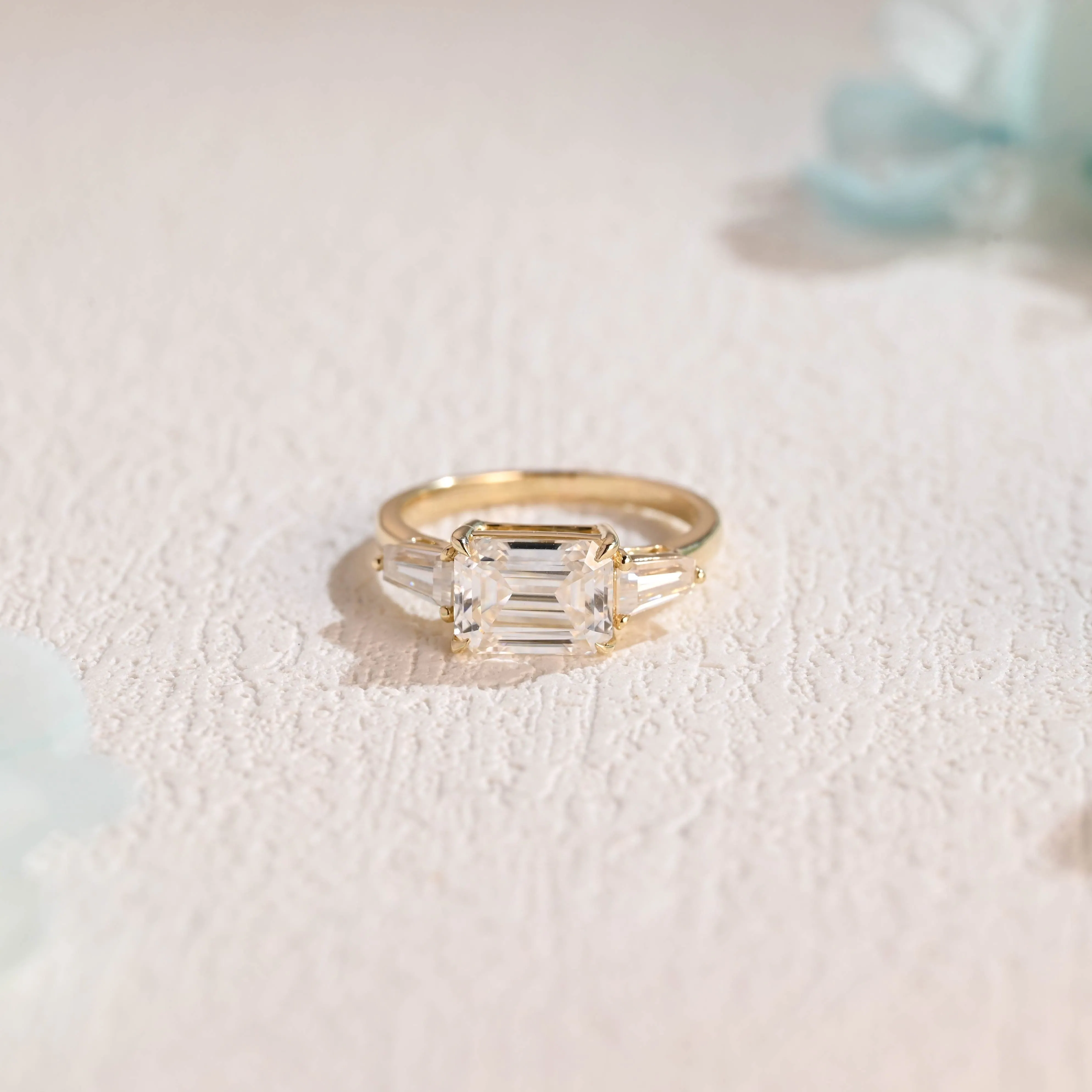 Solid Gold Emerald Cut Moissanite Engagement Ring sold by Causyou