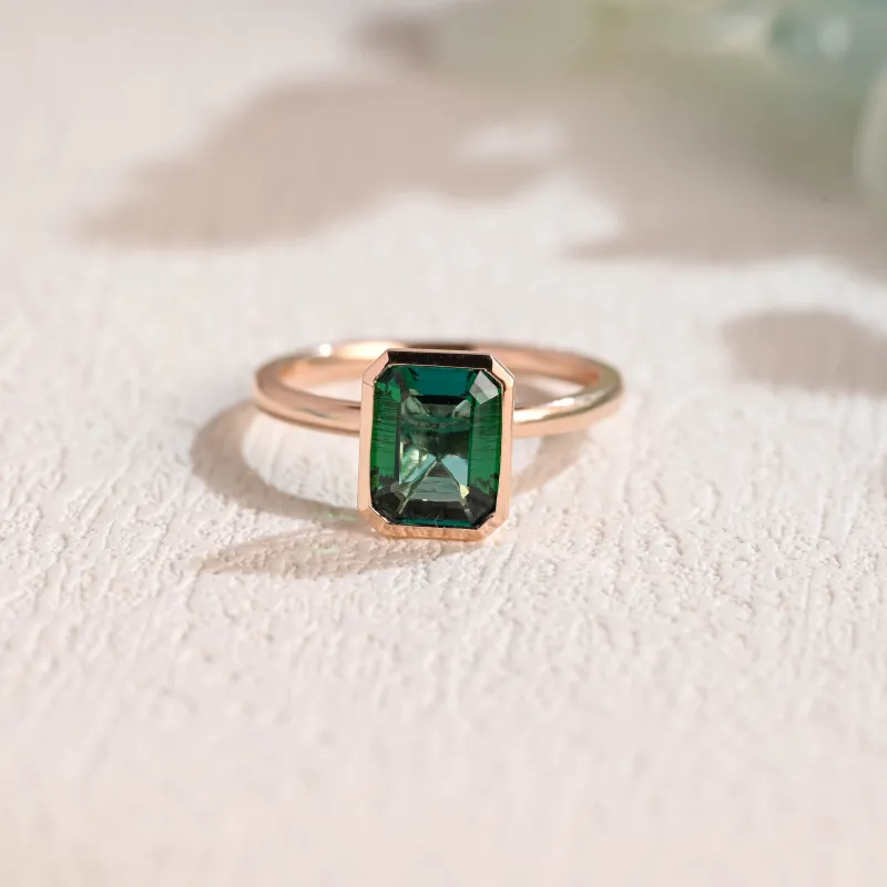 CausYou Solid Gold Lab Grown Emerald Engagement Ring Bezel Ring sold by Causyou