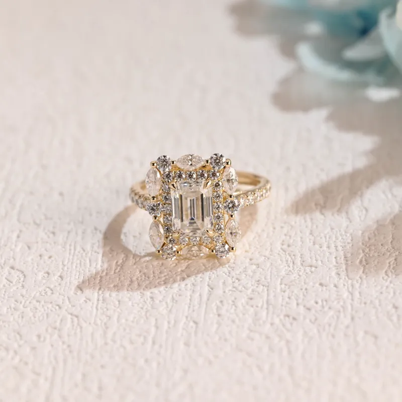 Solid Gold Emerald Cut Moissanite Engagement Ring sold by Causyou
