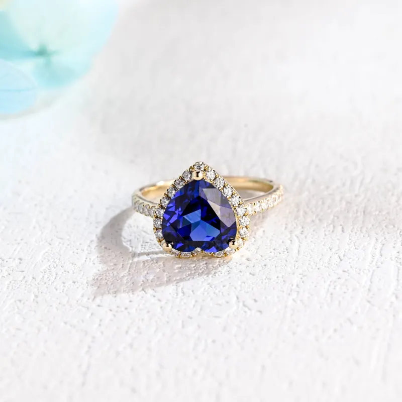 Solid Gold Heart Cut Lab Grown Blue Sapphire Engagement Ring sold by Causyou
