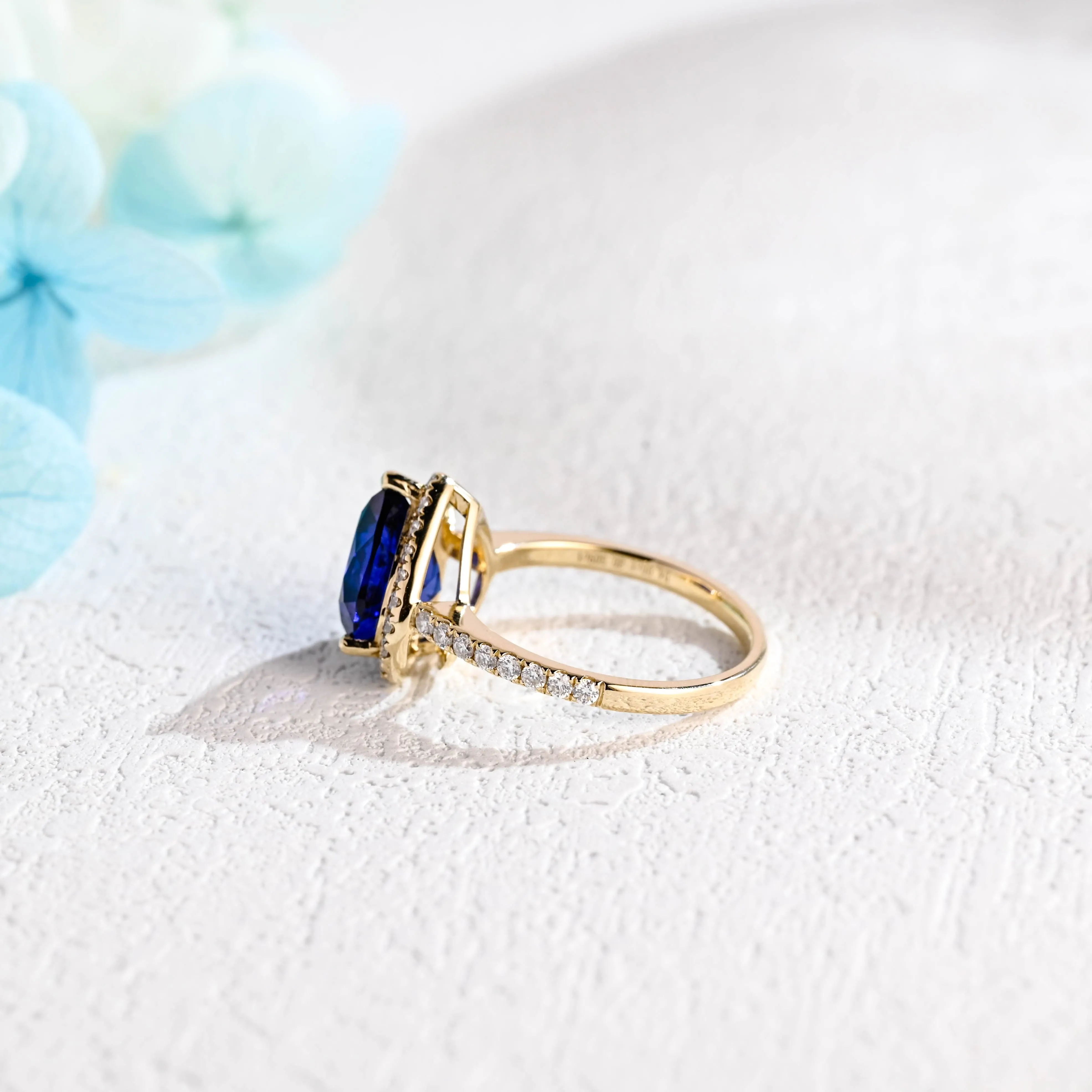Solid Gold Heart Cut Lab Grown Blue Sapphire Engagement Ring sold by Causyou product image thumbnail 5