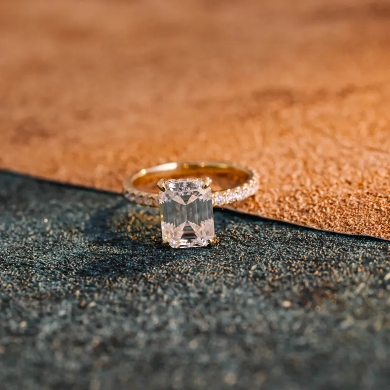 CausYou Solid Gold D/VS1 Emerald Cut Lab Grown Diamond Engagement Ring, Paved Wedding Bridal Ring sold by Causyou