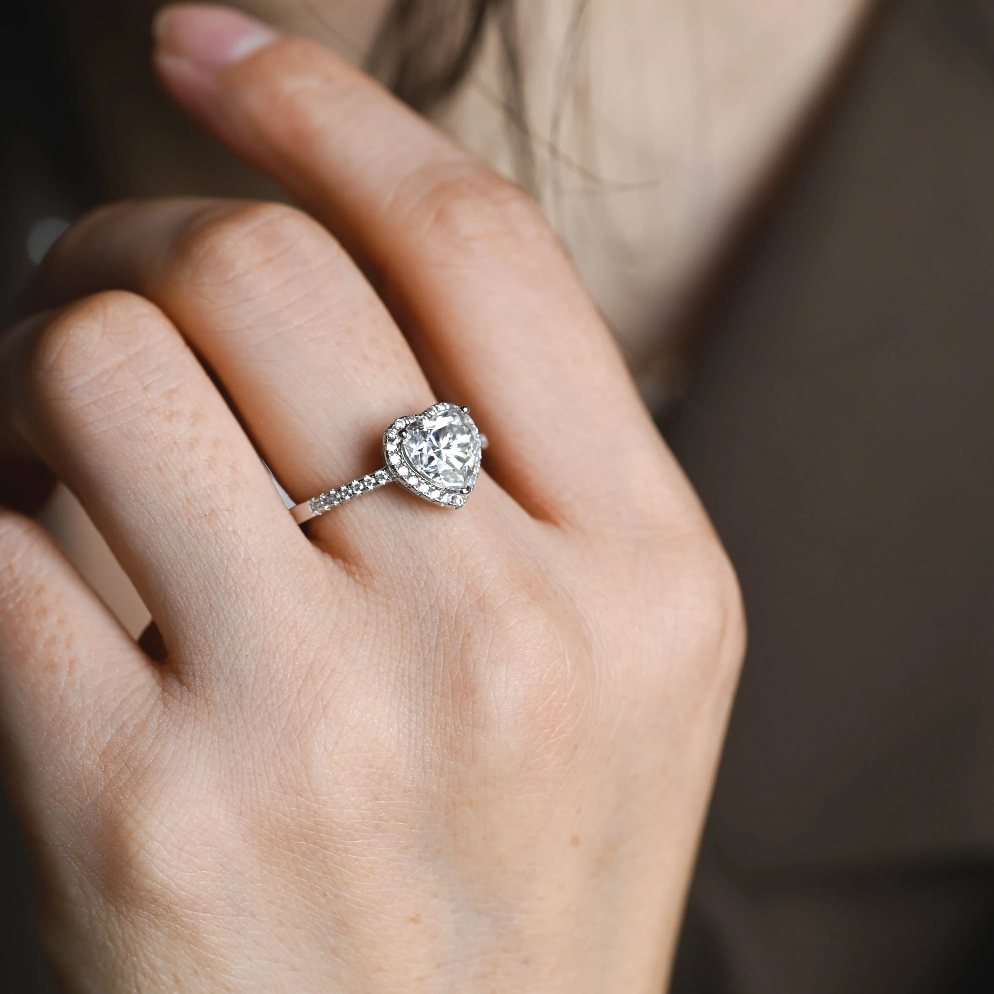 Solid Gold Heart Cut Moissanite Engagement Ring sold by Causyou product image thumbnail 4