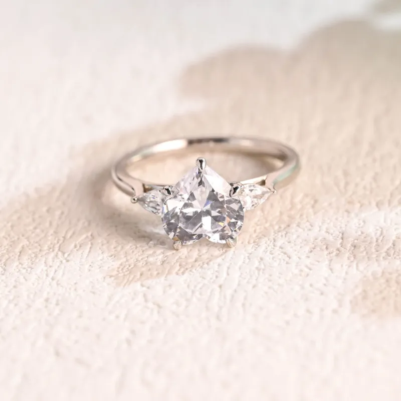 Solid Gold Three Stone Heart Cut Moissanite Engagement Ring sold by Causyou