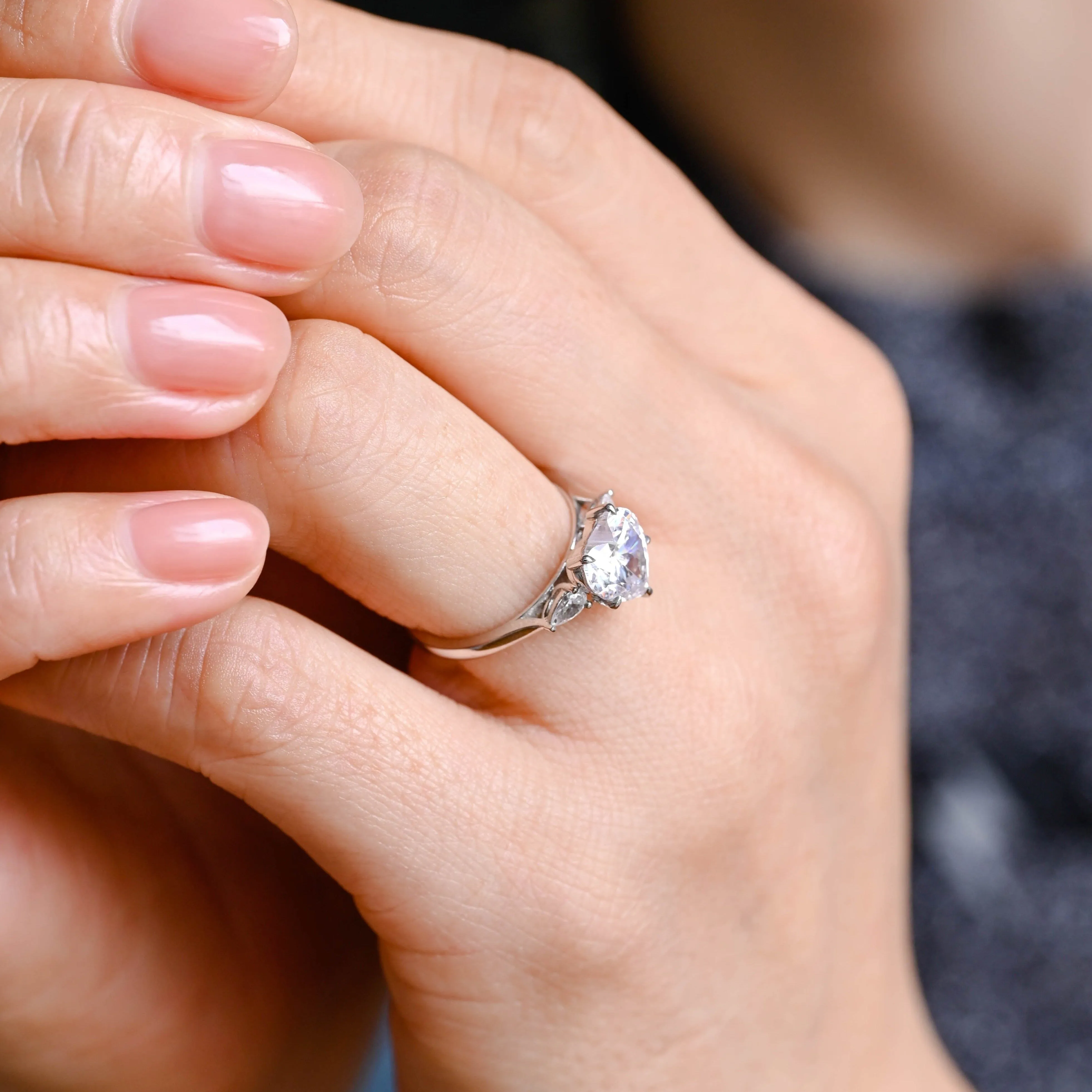 Solid Gold Three Stone Heart Cut Moissanite Engagement Ring sold by Causyou product image thumbnail 3