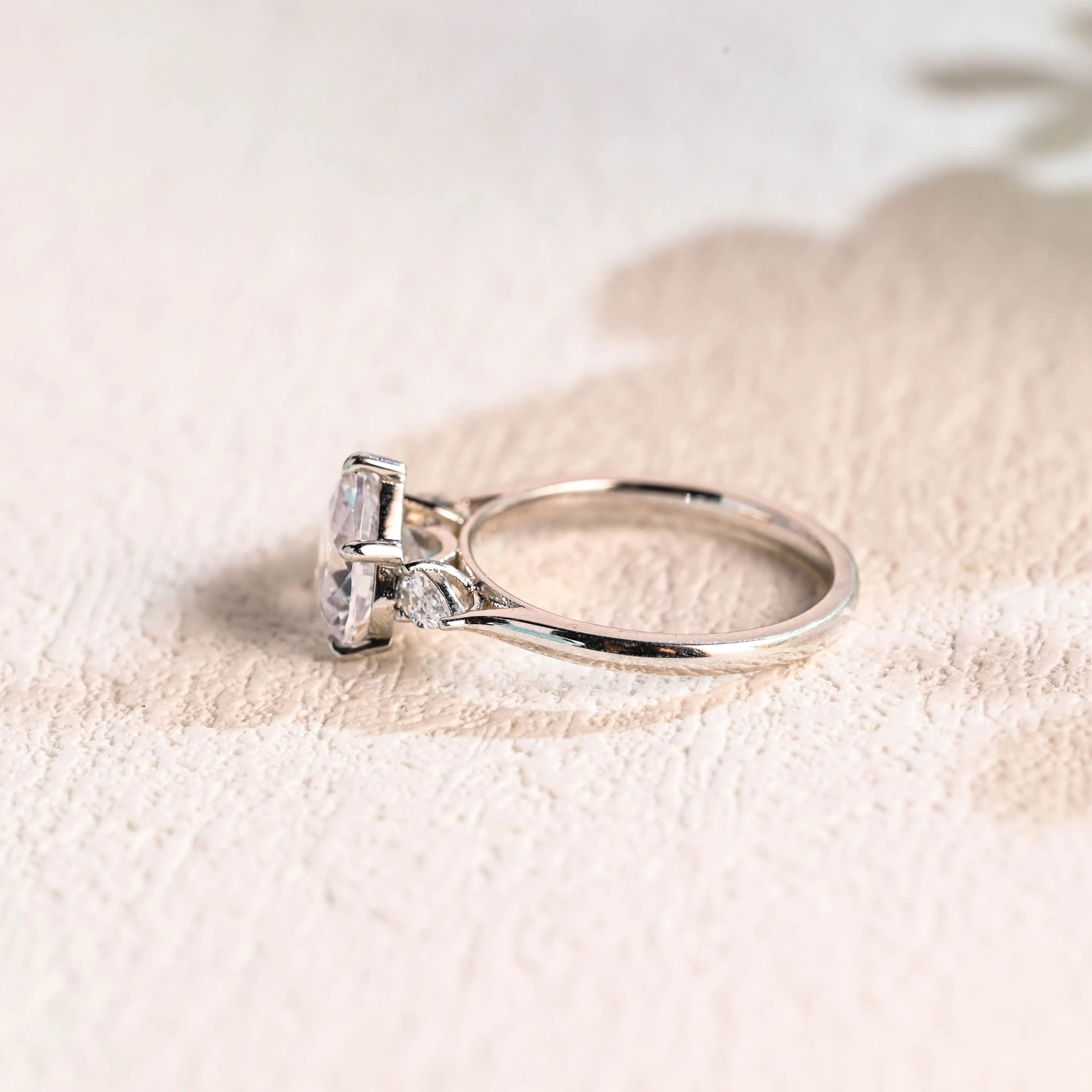 Solid Gold Three Stone Heart Cut Moissanite Engagement Ring sold by Causyou product image thumbnail 5