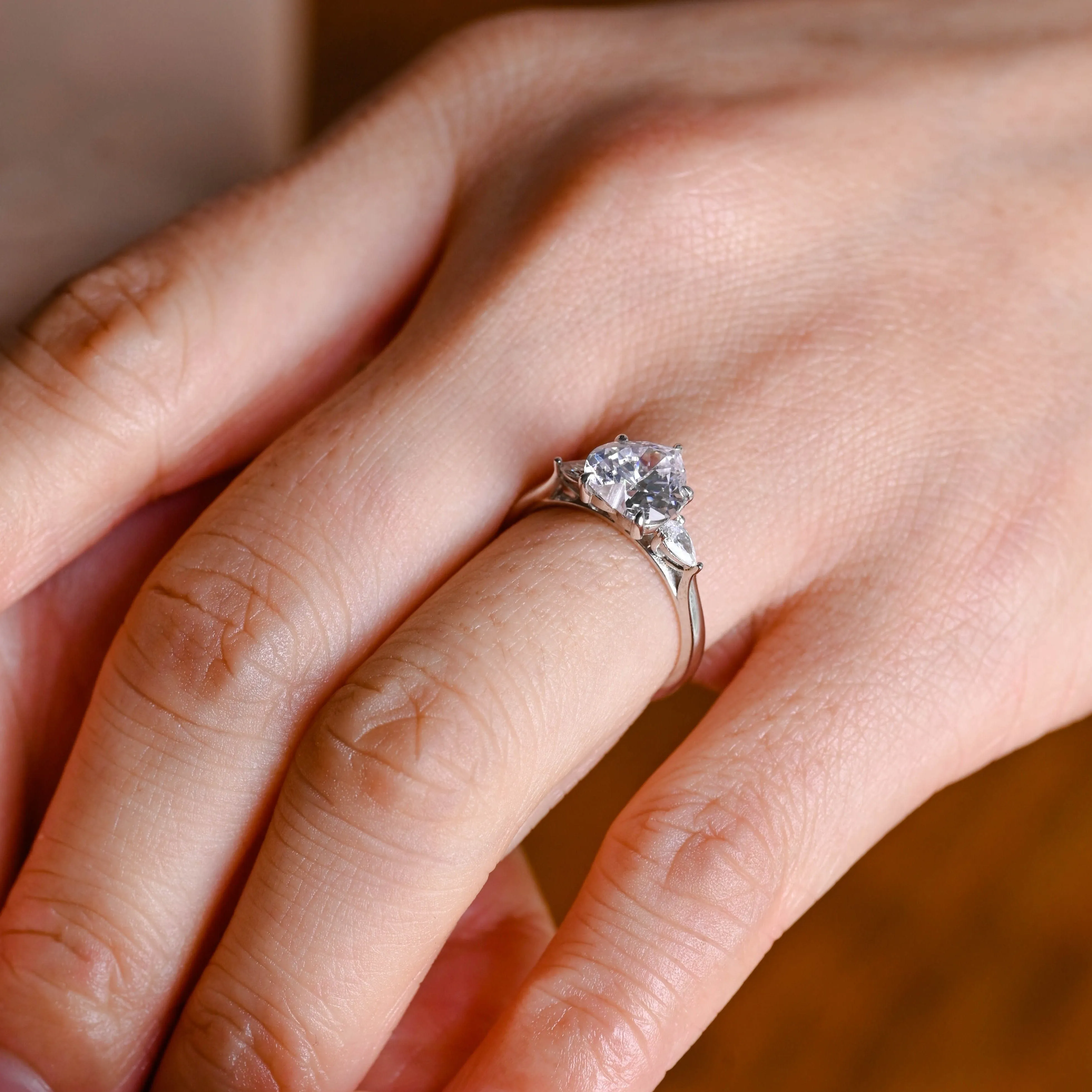 Solid Gold Three Stone Heart Cut Moissanite Engagement Ring sold by Causyou product image thumbnail 2