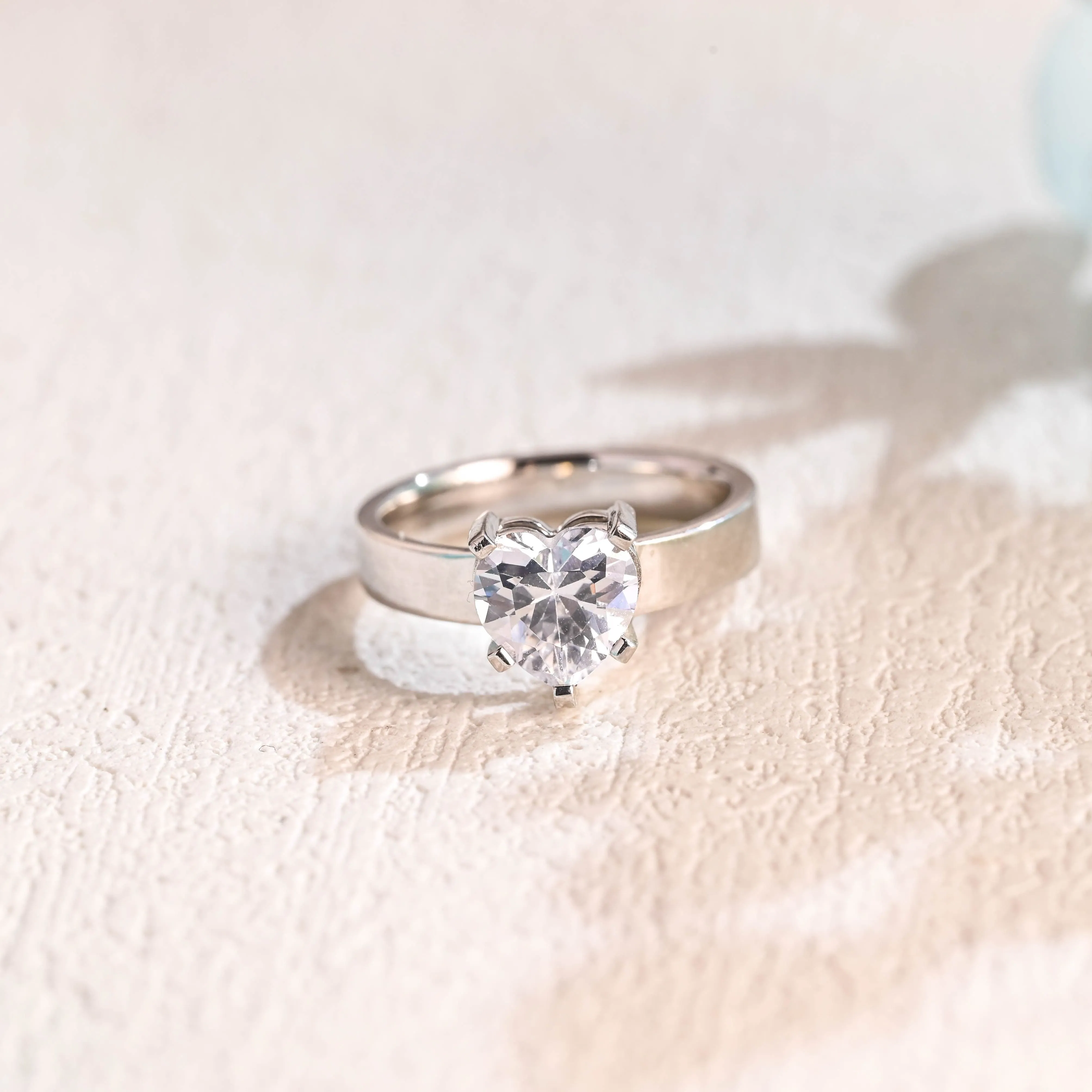 Solid Gold 3.5mm Width Solitaire Heart Cut Moissanite Engagement Ring sold by Causyou