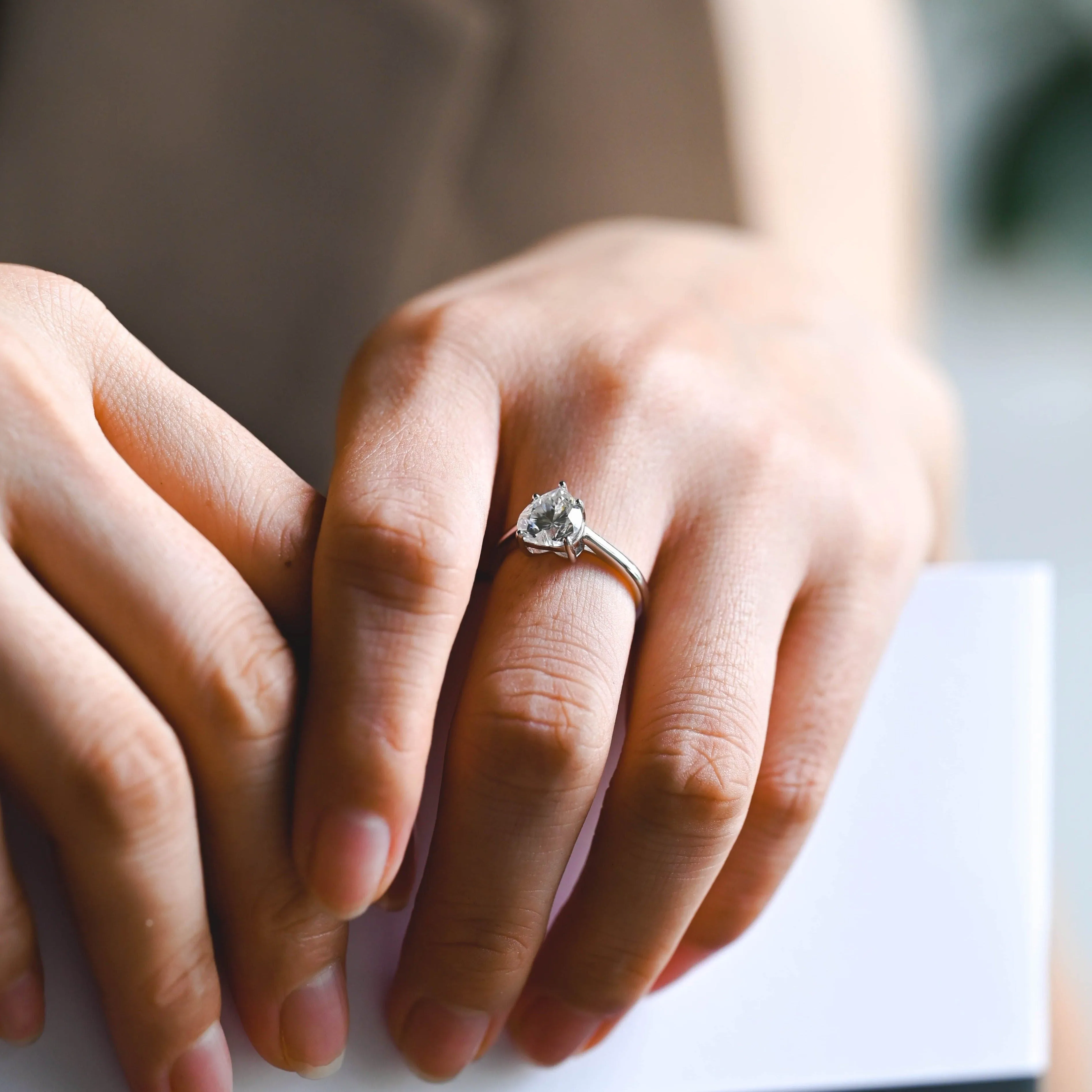 Solid Gold Solitaire Heart Cut Moissanite Engagement Ring sold by Causyou product image thumbnail 4