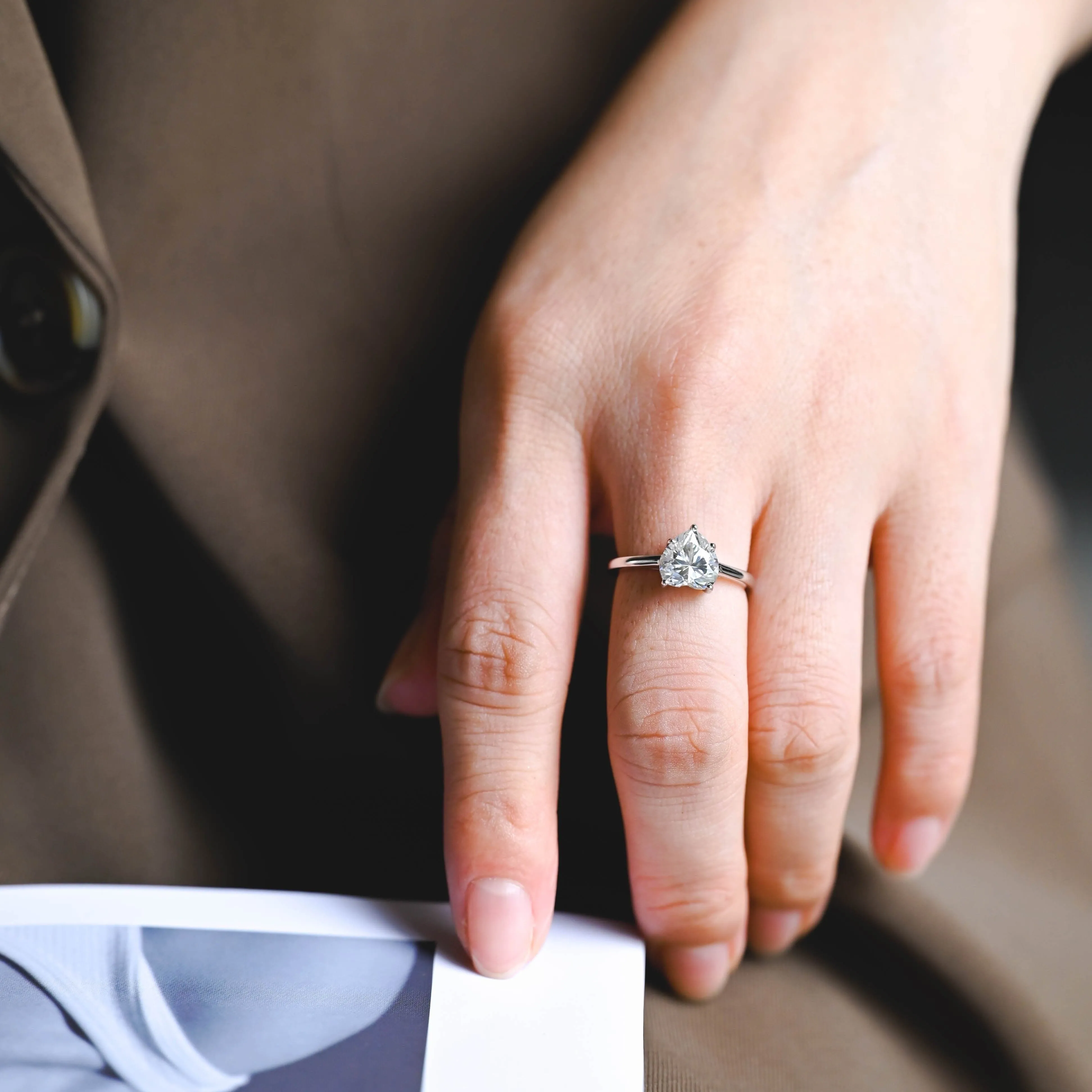 Solid Gold Solitaire Heart Cut Moissanite Engagement Ring sold by Causyou product image thumbnail 2