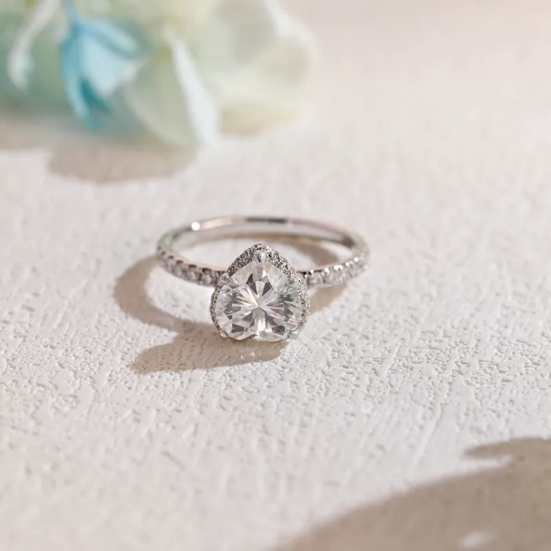 Solid Gold Hidden Halo Heart Cut Moissanite Engagement Ring sold by Causyou