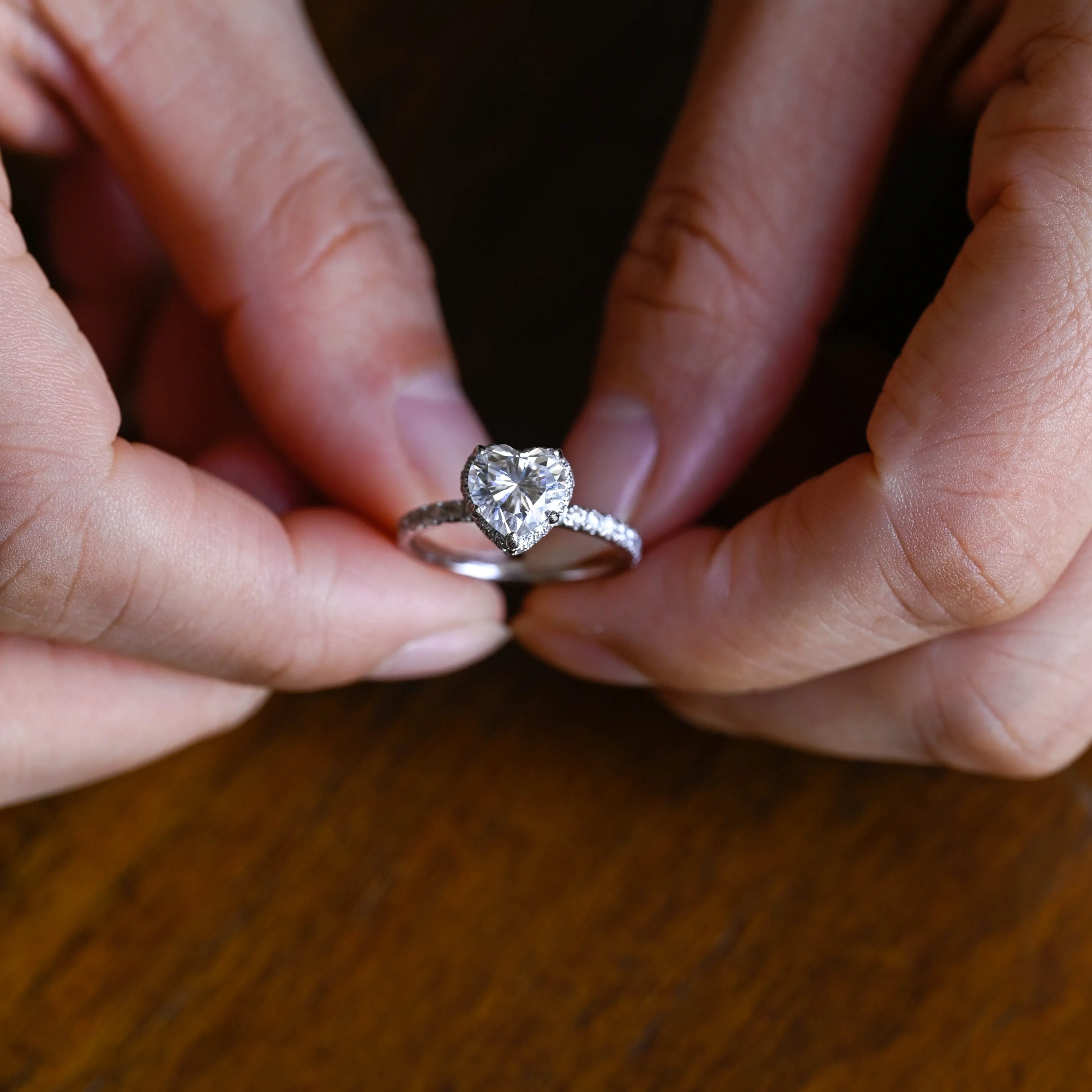 Solid Gold Hidden Halo Heart Cut Moissanite Engagement Ring sold by Causyou product image thumbnail 3