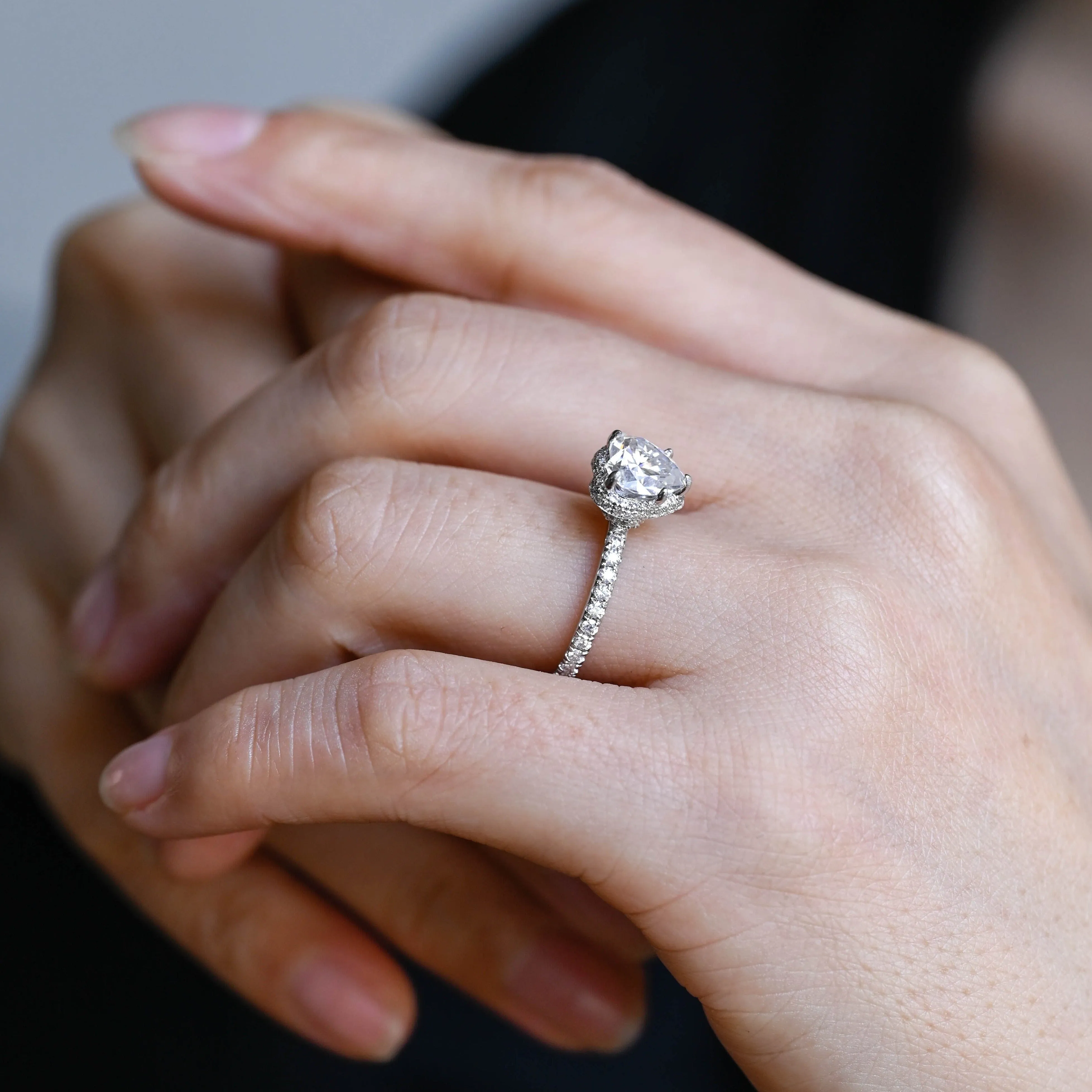 Solid Gold Hidden Halo Heart Cut Moissanite Engagement Ring sold by Causyou product image thumbnail 4