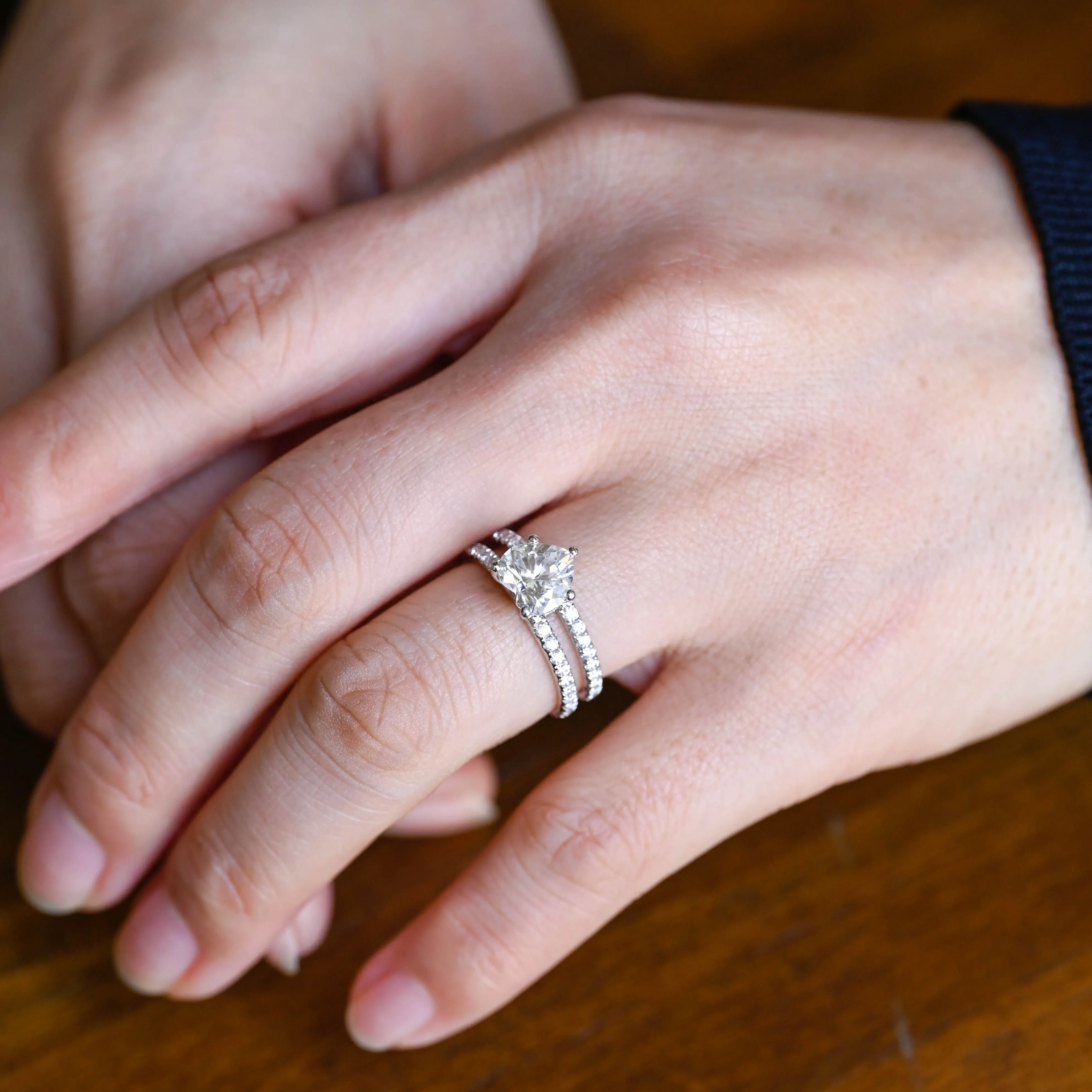 Solid Gold Double Shank Heart Cut Moissanite Engagement Ring sold by Causyou product image thumbnail 2